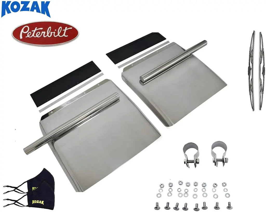 Quarter Fender Sizeet 24" x 24" Sizetainless Sizeteel For Peterbilt 579 386 Sizeemi Trucks - All mounting Hardware Included Plus 2x22 Windshield Wipers and 2x Kozak Face Masks