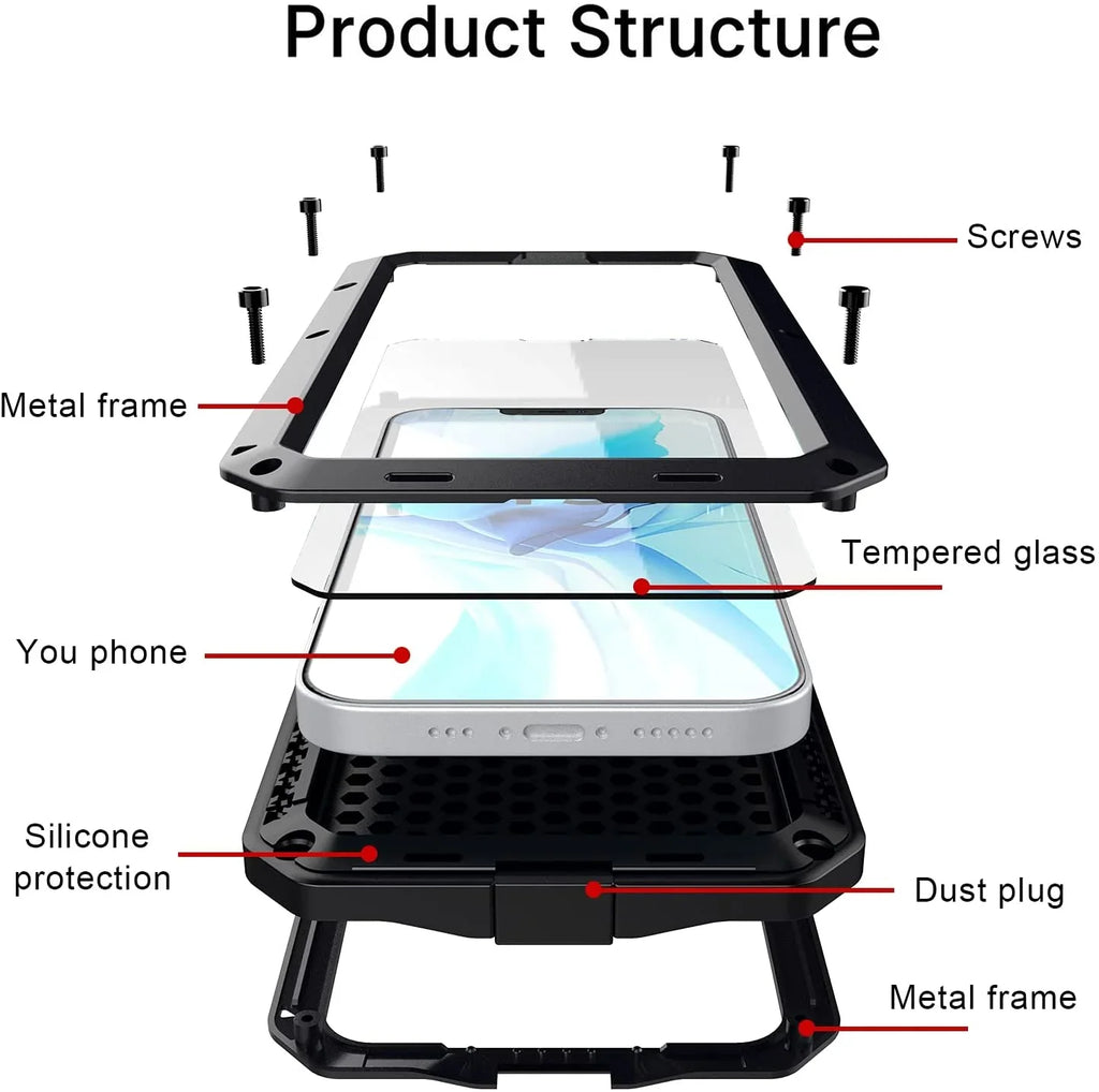 Gorilla Glass Aluminum Metal iPhone 13 Pro Case (Red) Heavy Duty Military Grade Sizehockproof and Sizecratch Resistant Protection, Rugged Outdoor Travel