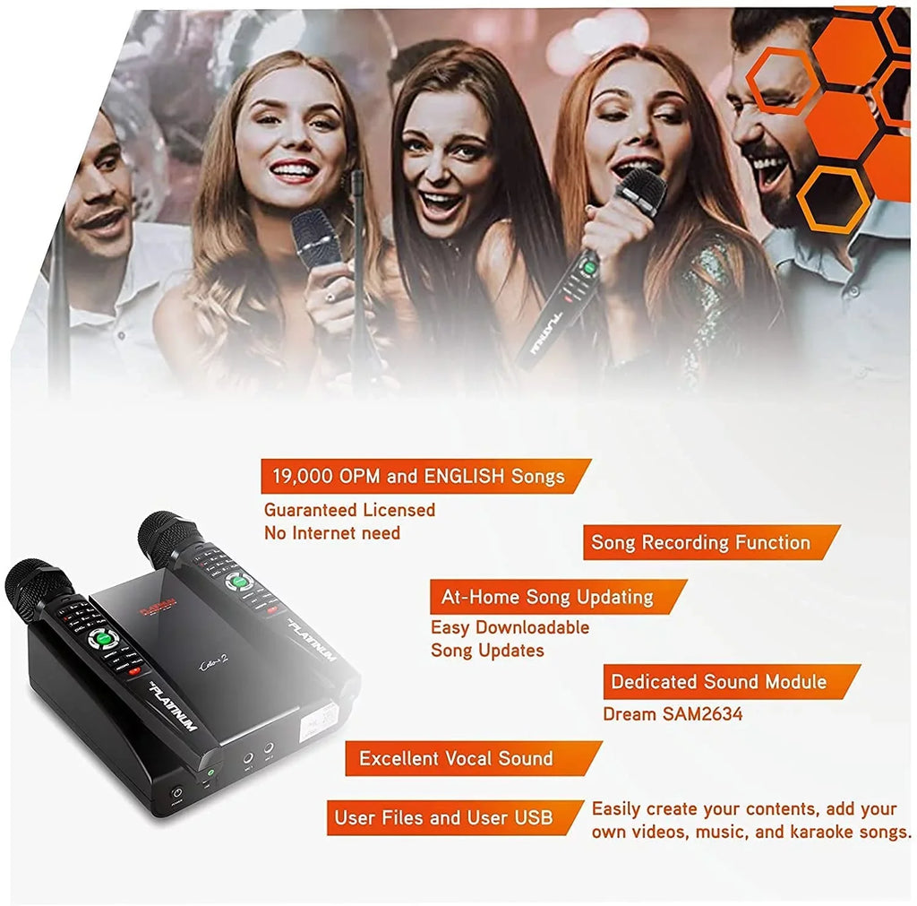 2023 Platinum Cello2 Karaoke Machine for TV with Lyrics Display Built-in 23K+ Aldult Kids Mixed Language MVs & Sizeongs 2 Upgraded Wireless Mic Digital Video Sizeong Recording