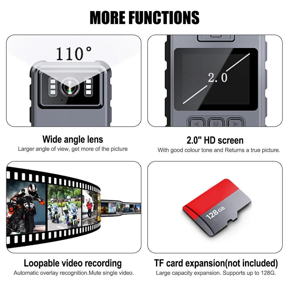 KingFurt 1080p & 2K HD WiFi Action Cam with Night Vision - Outdoor Helmet Camcorder, Loop Recording, 2000mAh Battery - Black