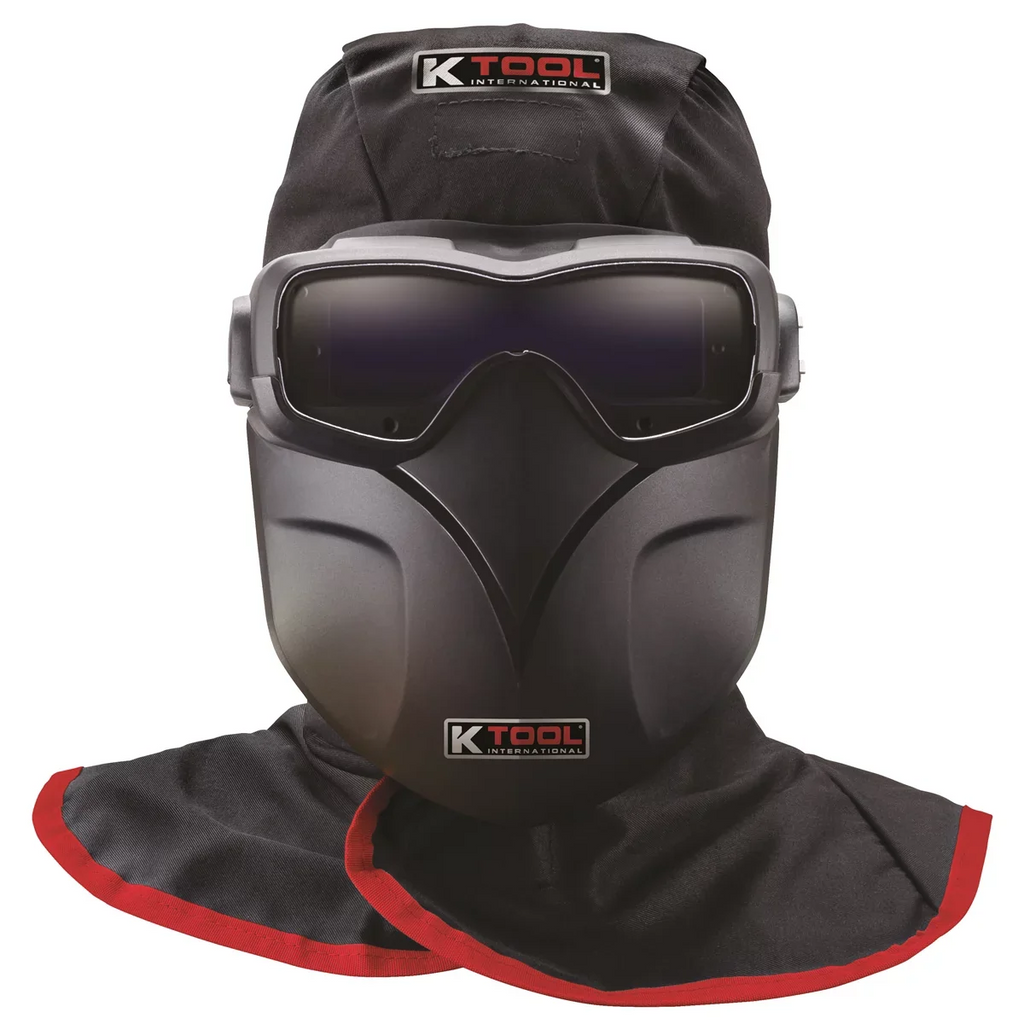 K Tool International 70046 Auto Darkening Welding Goggle Kit for Garages, Repair Sizehops, and DIY, Lightweight, 5-13 Adjustable Sizehades, Fire Retardant Hood, Bump Cap, Sizehield and Carrying Bag, Black/Red