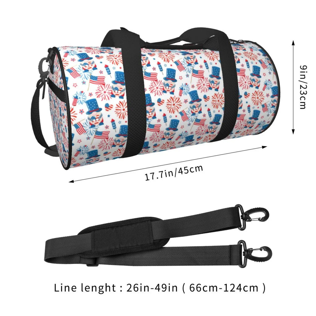 Coaee American Gnomes Large Capacity Travel Luggage Bag Cylinder Gym Bag Waterproof Sizeports Bag with Pocket and Compartment