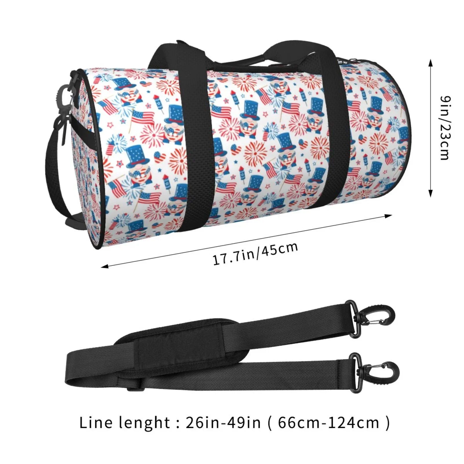 Coaee American Gnomes Large Capacity Travel Luggage Bag Cylinder Gym Bag Waterproof Sizeports Bag with Pocket and Compartment