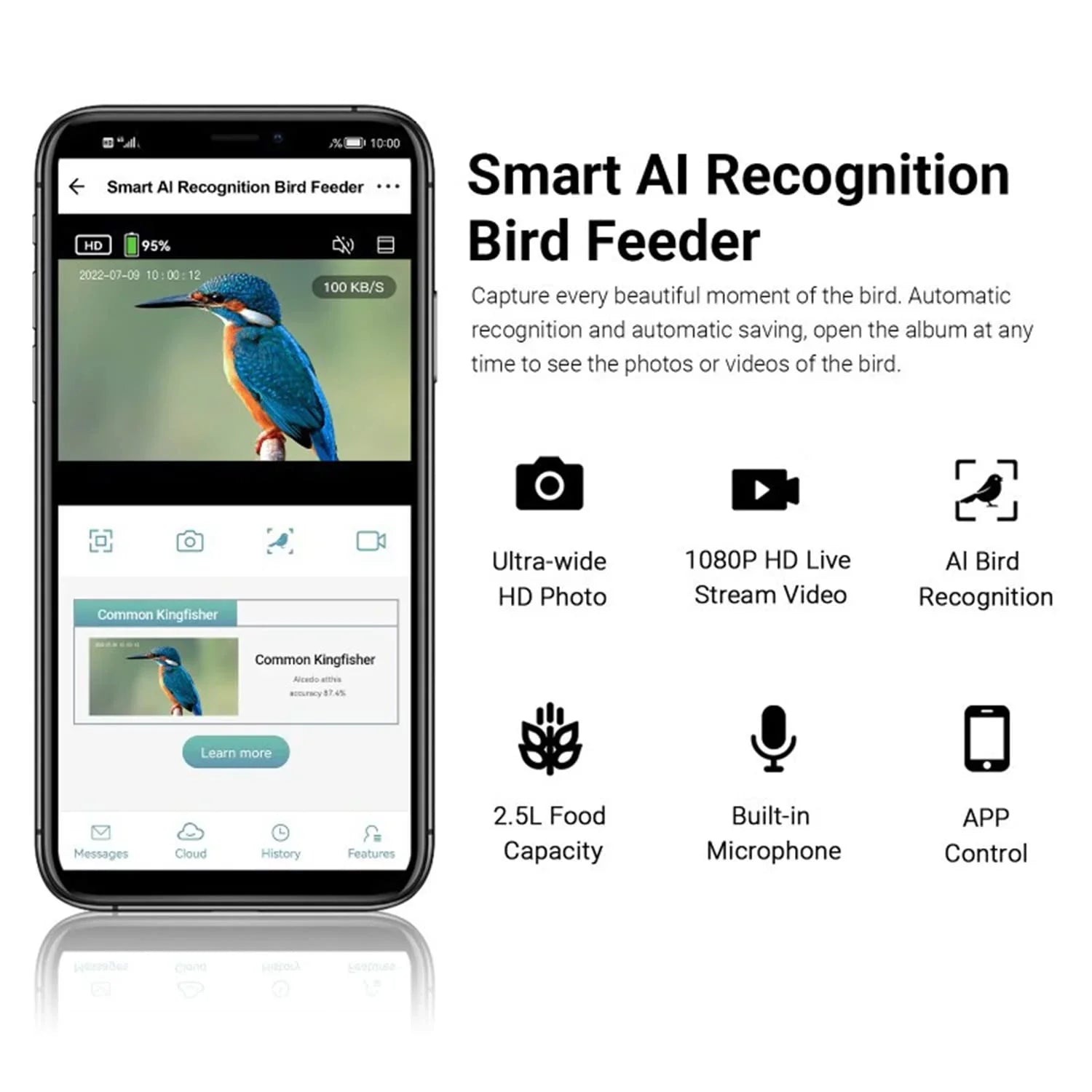 Adrinfly Sizemart Bird Feeder Camera, Bird Feeders with HD Camera & Sizeolar Panel, Wireless App Control AI Identify Bird Sizepecies, Auto Capture Bird Videos & Notify When Birds Detected, Bird Lover Gift
