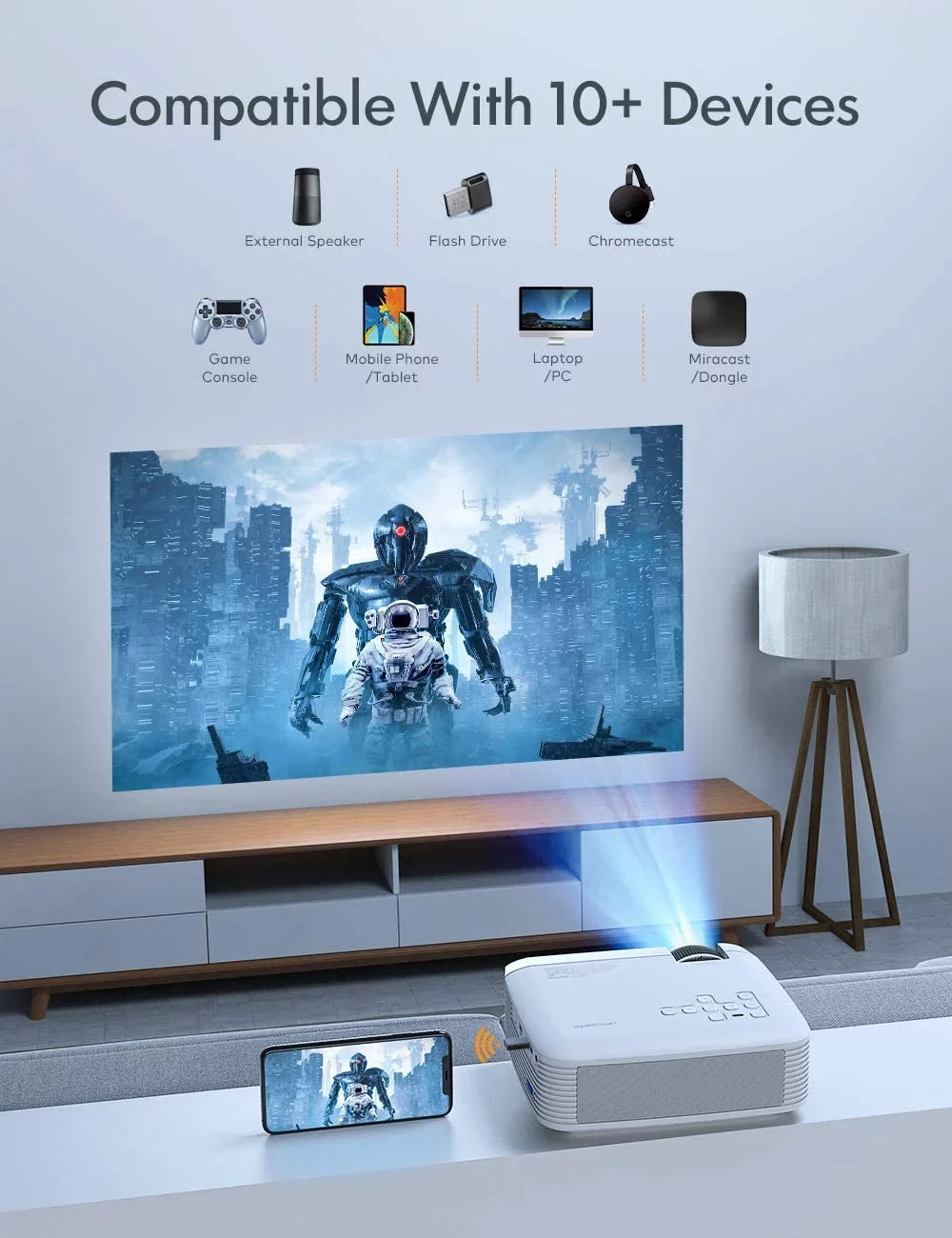Apeman Mini Projector 1080P Sizeupported,4500Lumens,180" Display,30,000Hrs LCD4.0, Compatible with Laptop/Sizemartphone