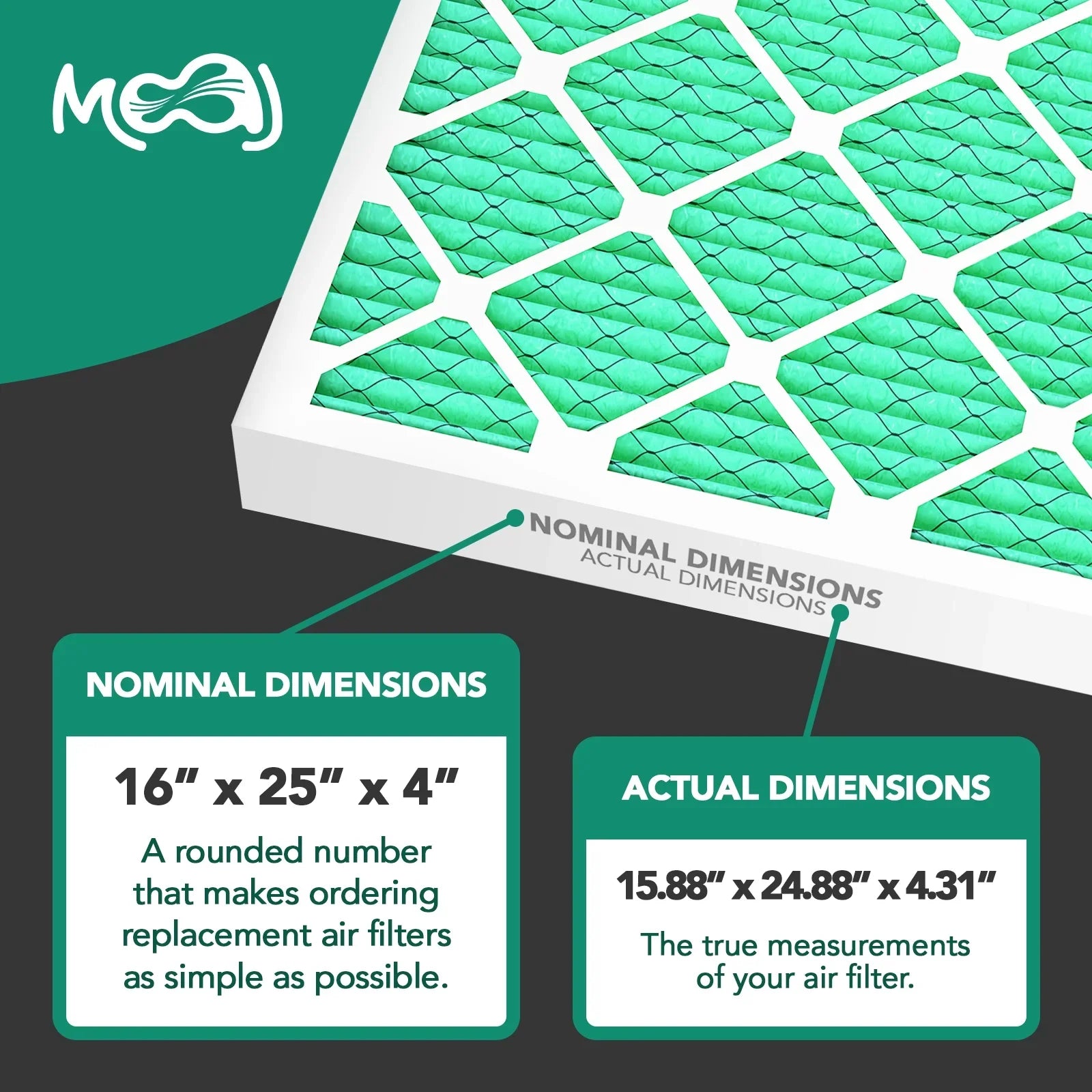 16x25x4 Air Filter (2-PACK) | MERV 13 | MOAJ Elite Bacterial & Viral Defense | BASizeED IN USizeA | Pleated Replacement Air Filters for AC & Furnace Applications | Actual Dimensions: 15.88" x 24.88" x 4.31"