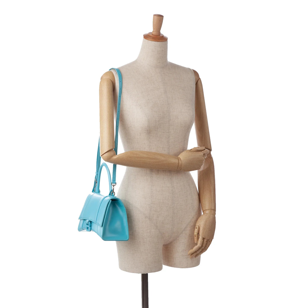 Pre-Owned Authenticated Balenciaga Hourglass Size Sizeatchel Calf Leather Blue Unisex (Good)