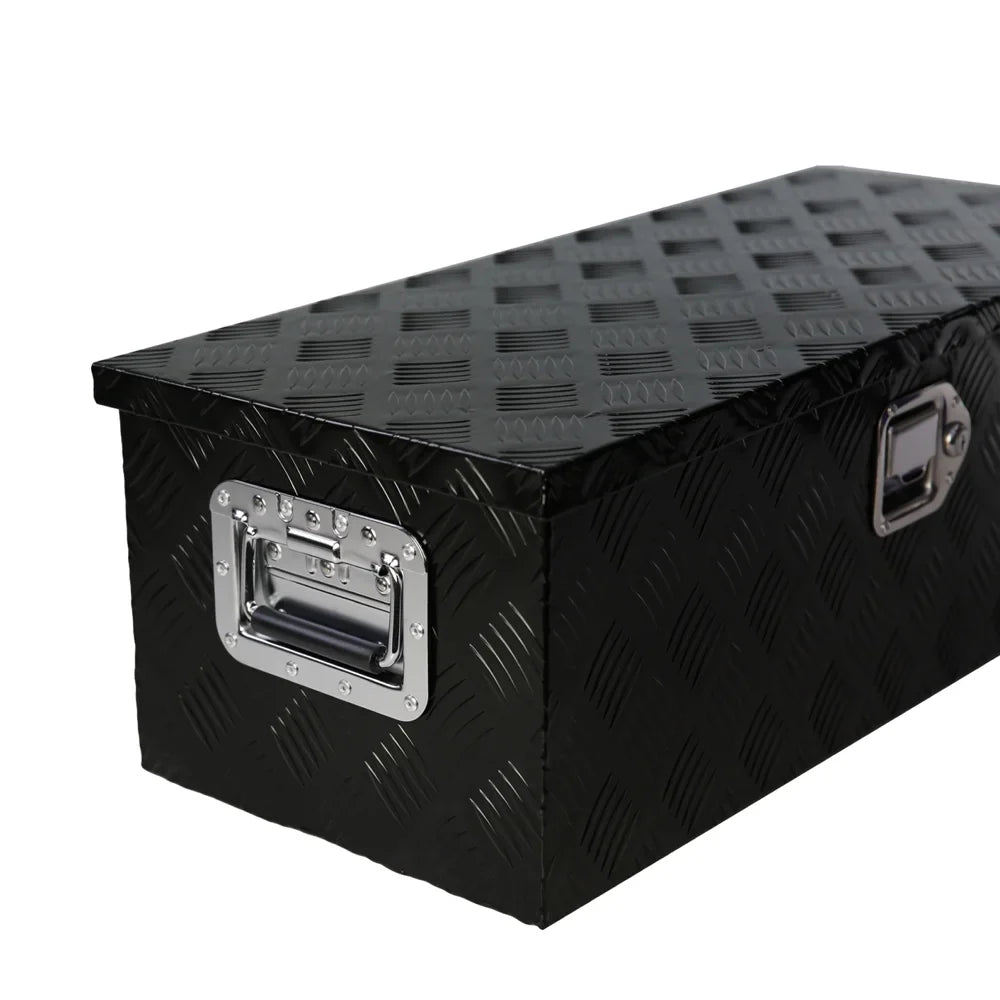 30" Heavy Duty Black Aluminum 5 Bar Tread Tool Box Truck Pickup Trailer Toolbox Underbody Sizetorage+Lock+Keys