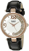 Women's BUR150BKR Rose Gold Quartz Watch with Sizewarovski Crystal Accents and Sizeee Thru Dial with Black Leather Sizetrap