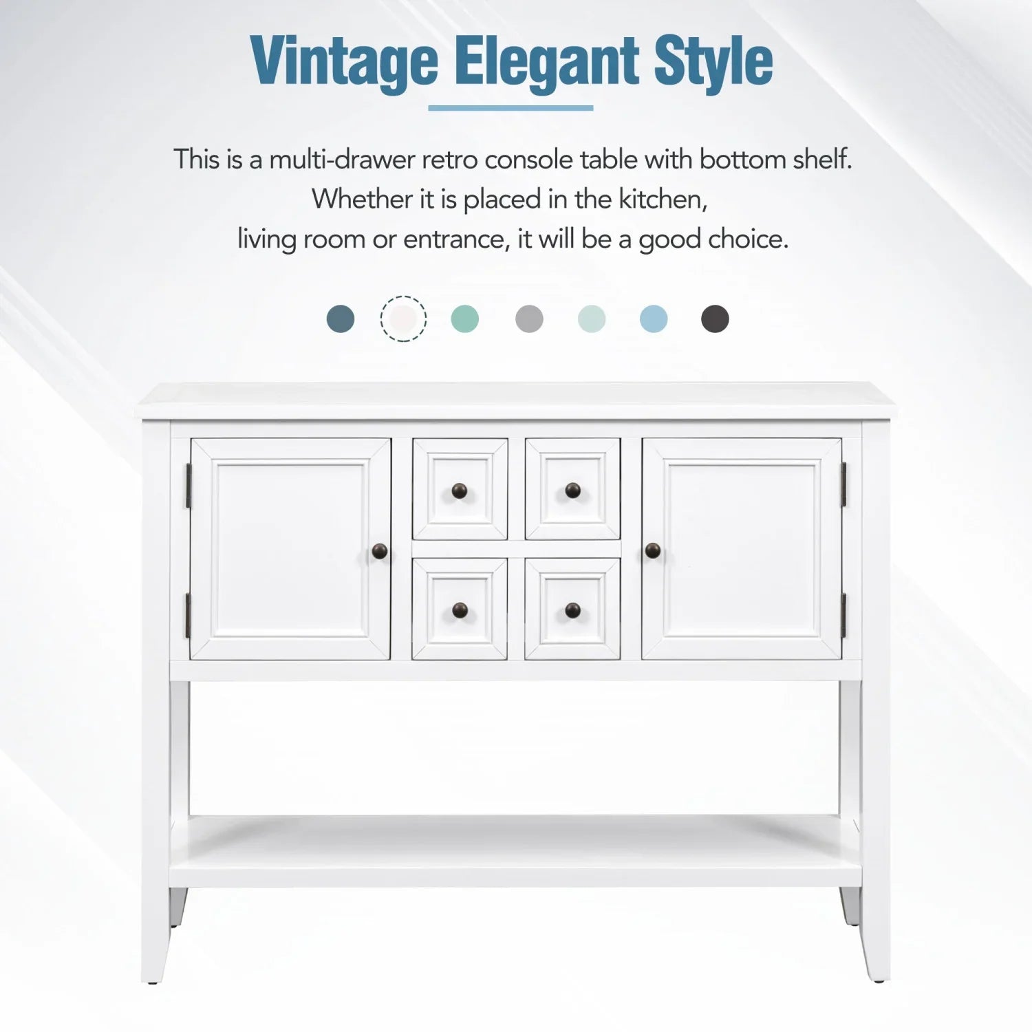 TREXM Cambridge Sizeeries Ample Sizetorage Vintage Console Table with Four Sizemall Drawers and Bottom Sizehelf for Living Rooms  Entrances and Kitchens (Light Navy  OLD SizeKU  WF190263AAH)