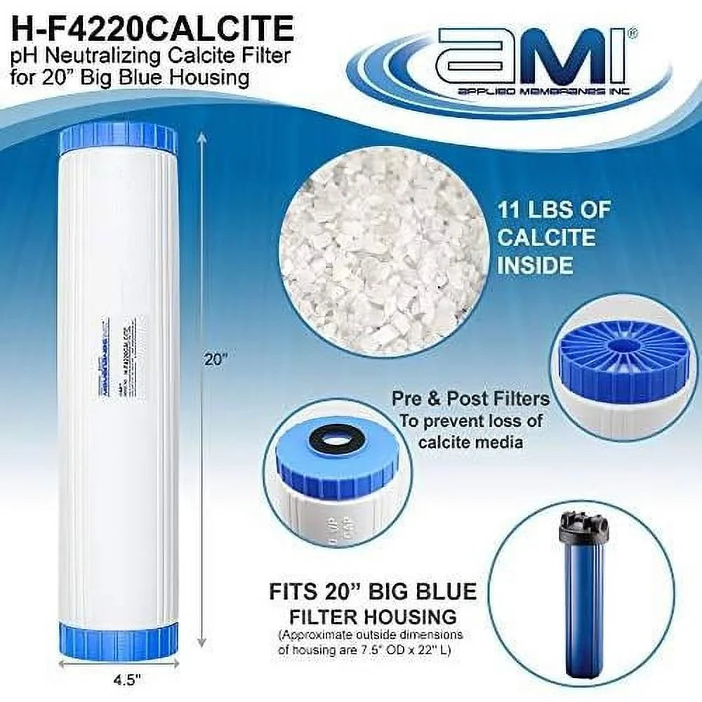 INC Ph Neutralization Water Filter Cartridge | Calcite Filter To Raise Alkalinity Of Low Ph Water | 4.5"X20" Filter Fits 20” Filter Housing | H-F4220CALCITE (4.5" X 20")