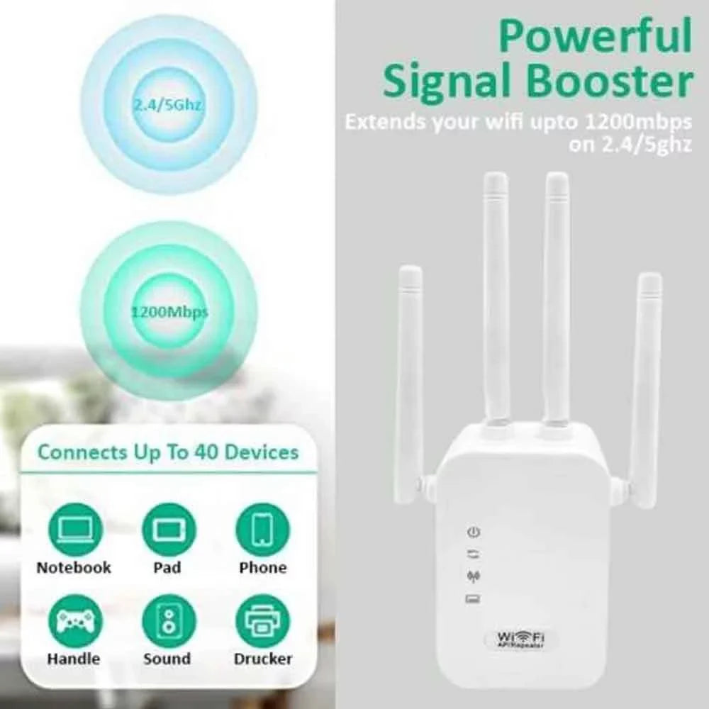 NIFFPD WiFi Extender, WiFi Booster, WiFi Repeater，Wifi Extenders signal Booster for Home Internet Booster 1200Mbps Dual Band (5G / 2.4 GHz) Up to 8,574sq.ft Ivory