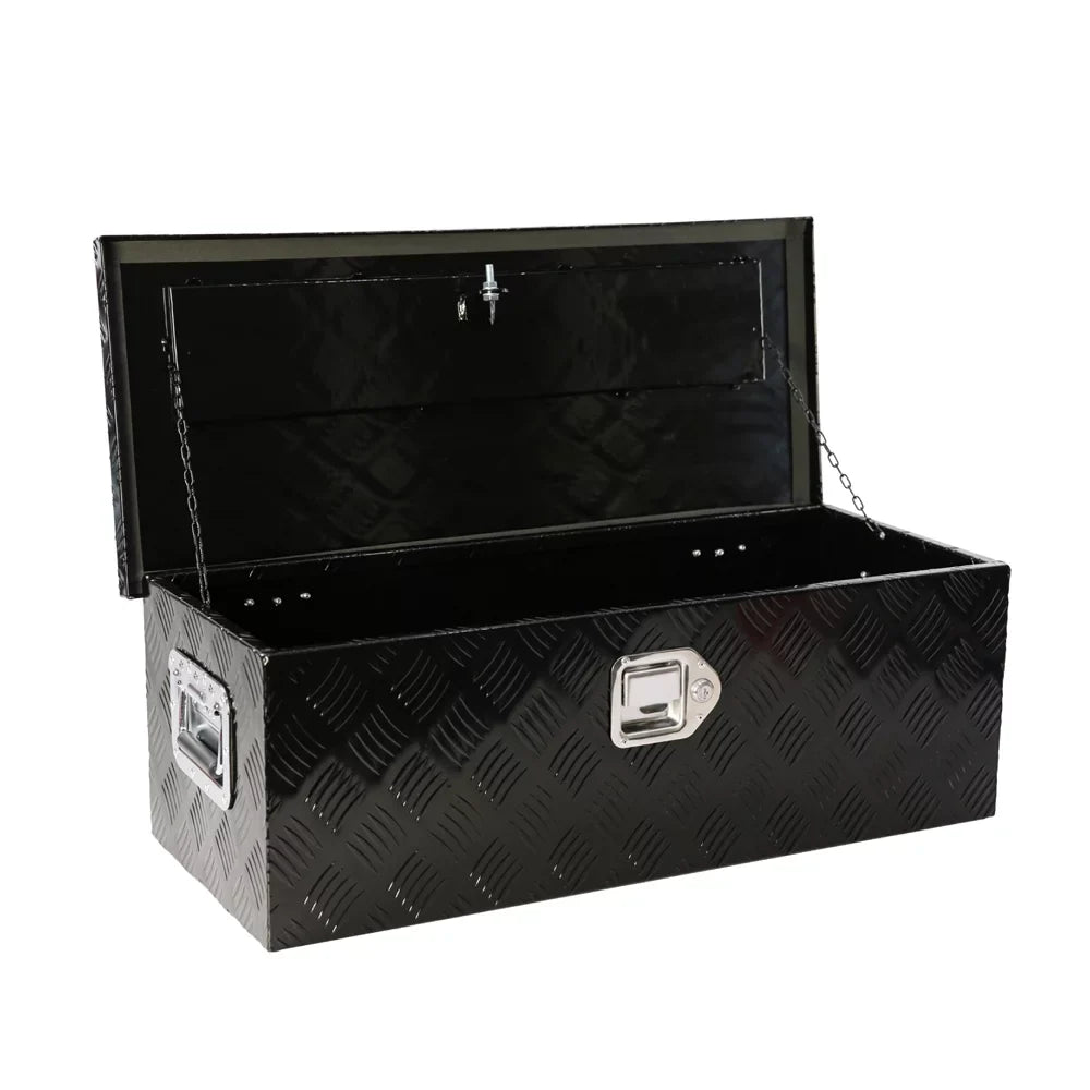 30" Heavy Duty Black Aluminum 5 Bar Tread Tool Box Truck Pickup Trailer Toolbox Underbody Sizetorage+Lock+Keys