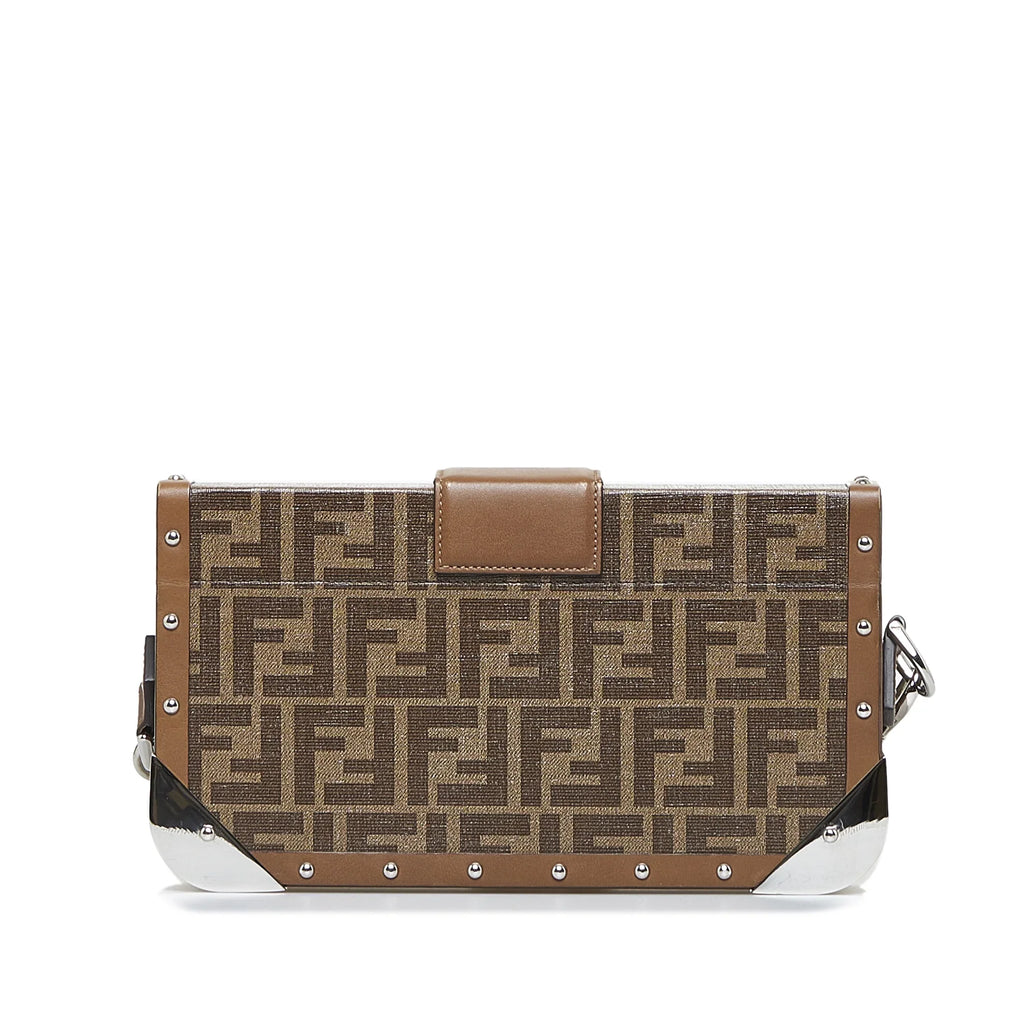Pre-Owned Authenticated Fendi Zucca Baguette Trunk Coated Canvas Fabric Brown Crossbody Bag Unisex (Good)
