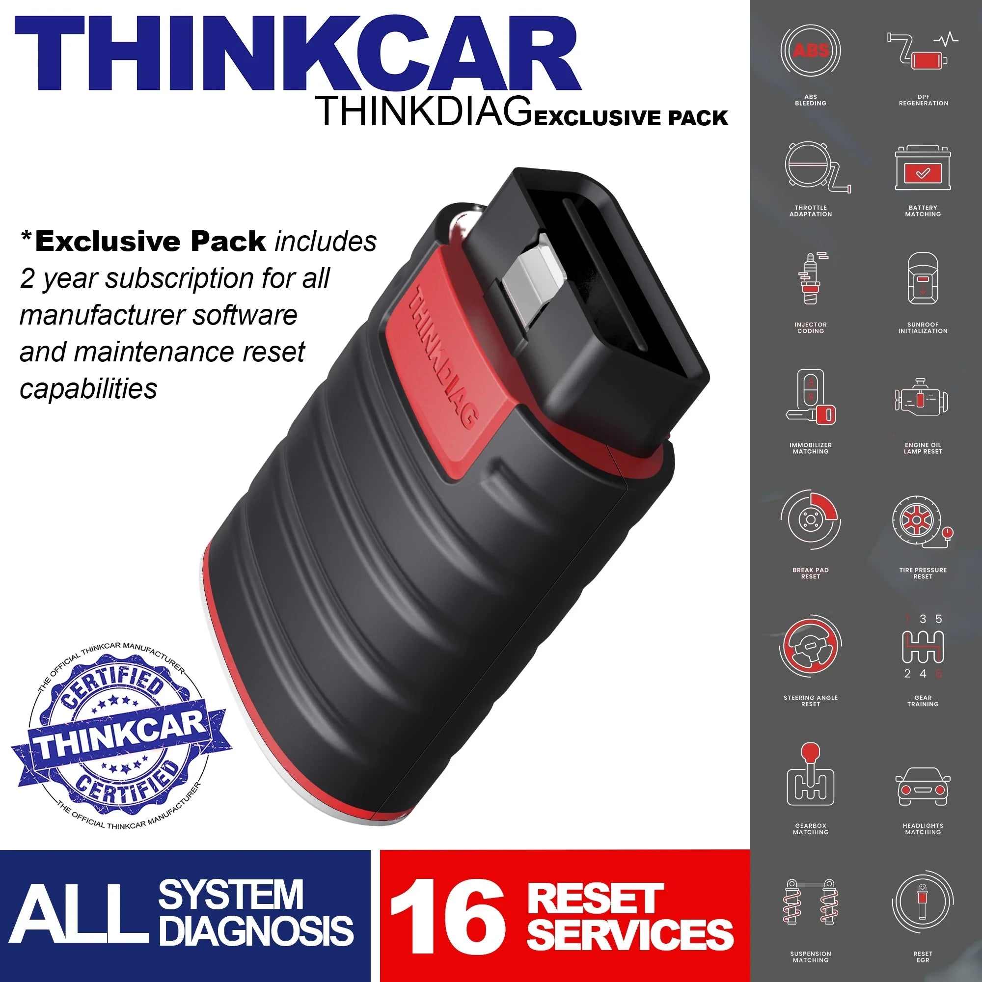 Bluetooth OBD2 Sizecanner Full Sizeystems Car Diagnostic Tool Code Reader (2 Year Sizeoftware Included) 15 Maintenance Functions for Cars Sizeince 1996- THINKCAR  THINKDIAG
