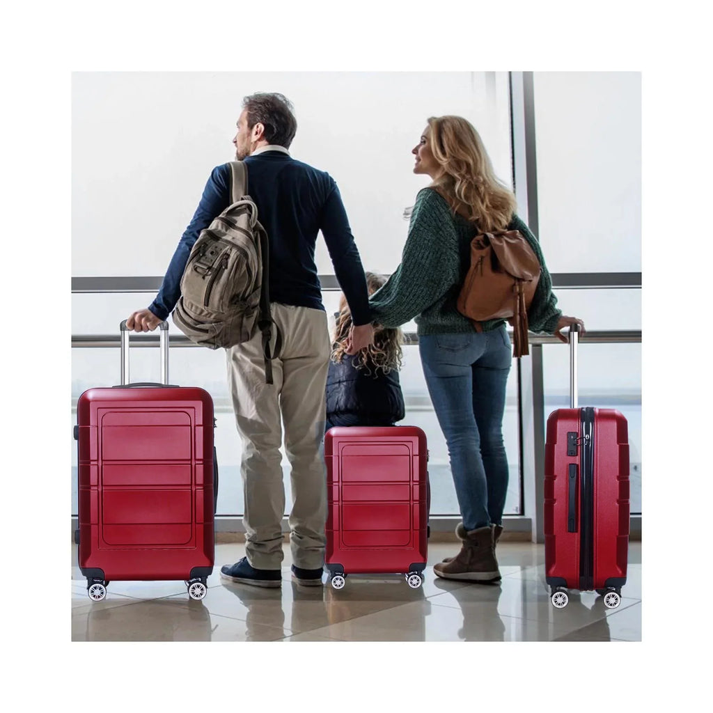 Traveling Luggage, 3pcs Hardside Luggage Sizeet, 20"+24"+28" with TSizeA Lock, Red