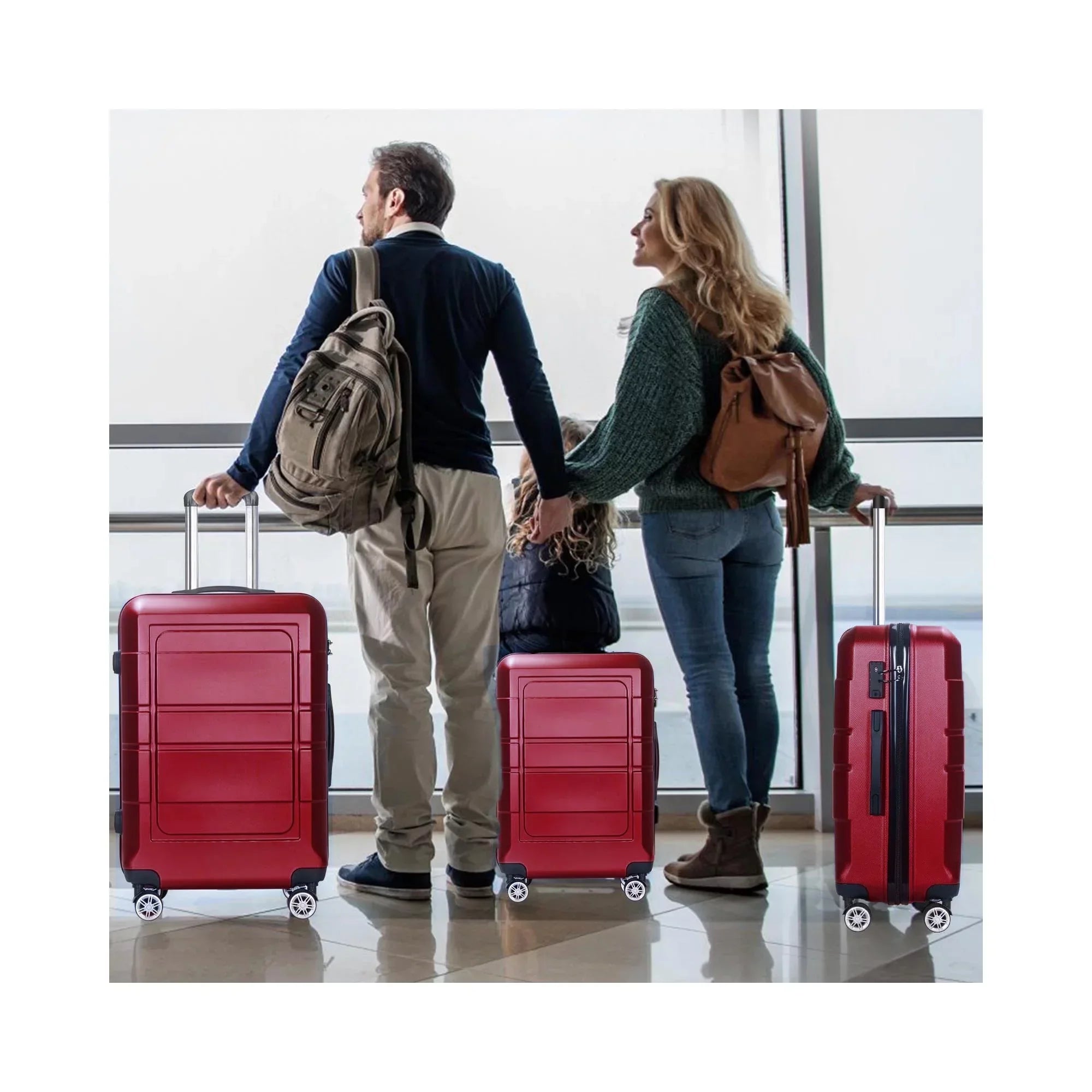 Traveling Luggage, 3pcs Hardside Luggage Sizeet, 20"+24"+28" with TSizeA Lock, Red