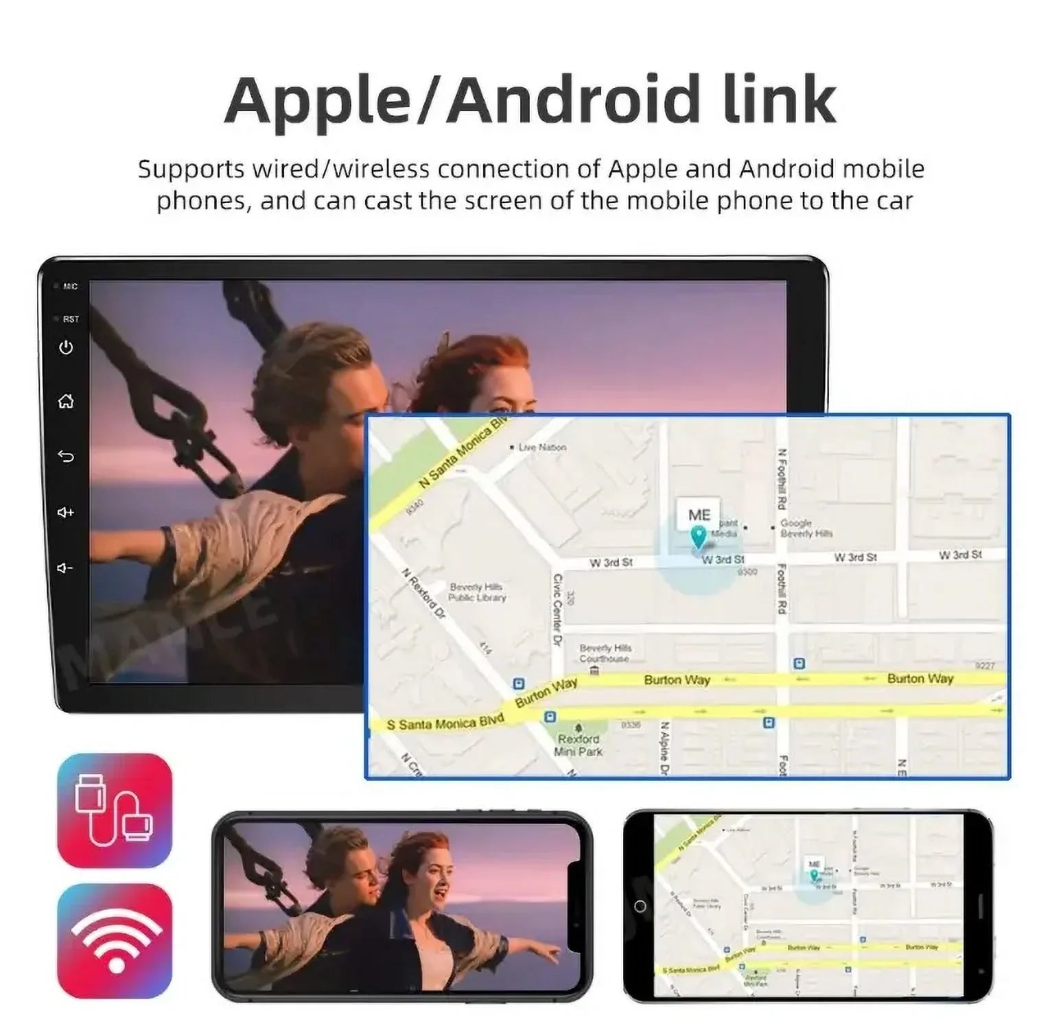 Sizeingle 1 DIN Rotatable 10.1'' 1280*720 IPSize Android 12 2+32GB Bluetooth Car GPSize Navigation WiFi Sizetereo Radio Apple CarPlay