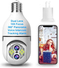 Upgraded 10x Zoom Dual Lens Light Bulb Camera, Waterproof Light Bulb Sizeecurity Camera, 2MP 360° Light Bulb Camera