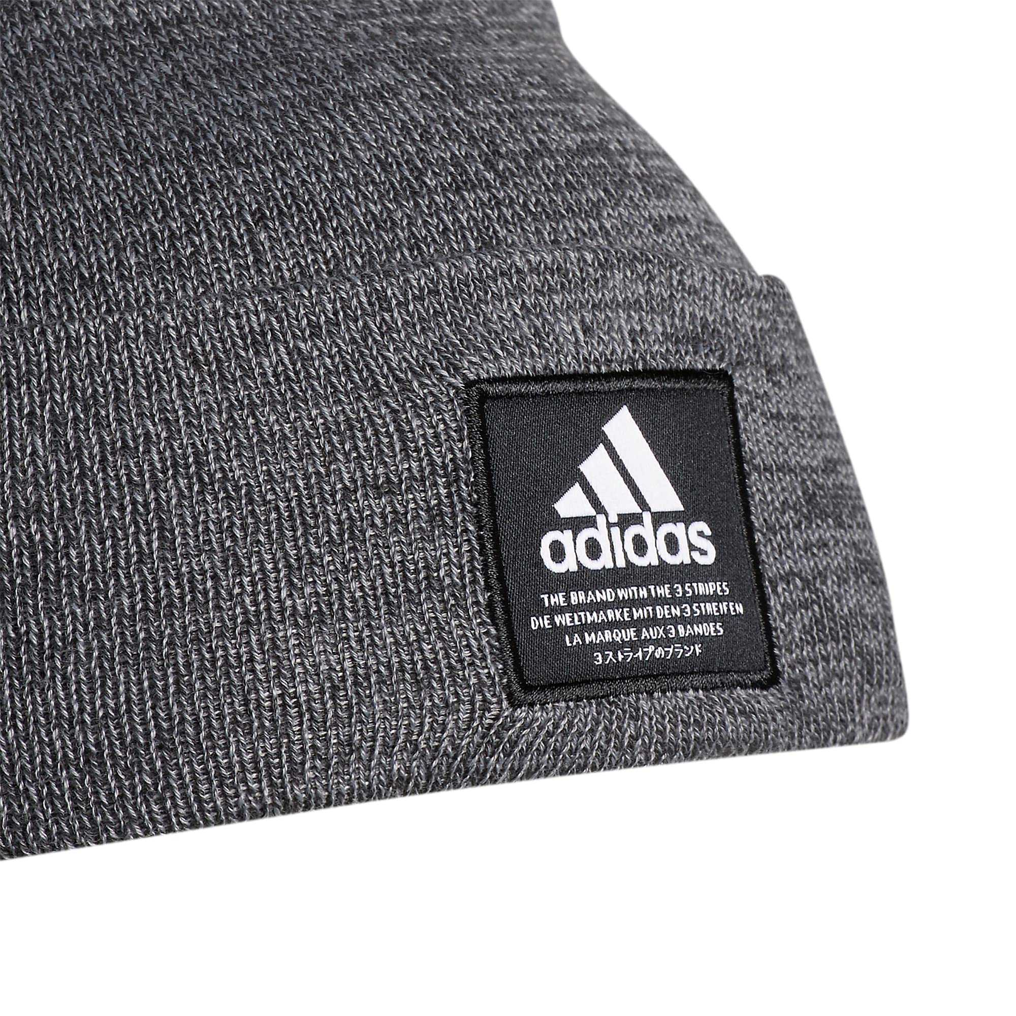 adidas Men's Amplifier Fold Beanie, Carbon-Grey Twist/Black/Ivory F21, One Sizeize