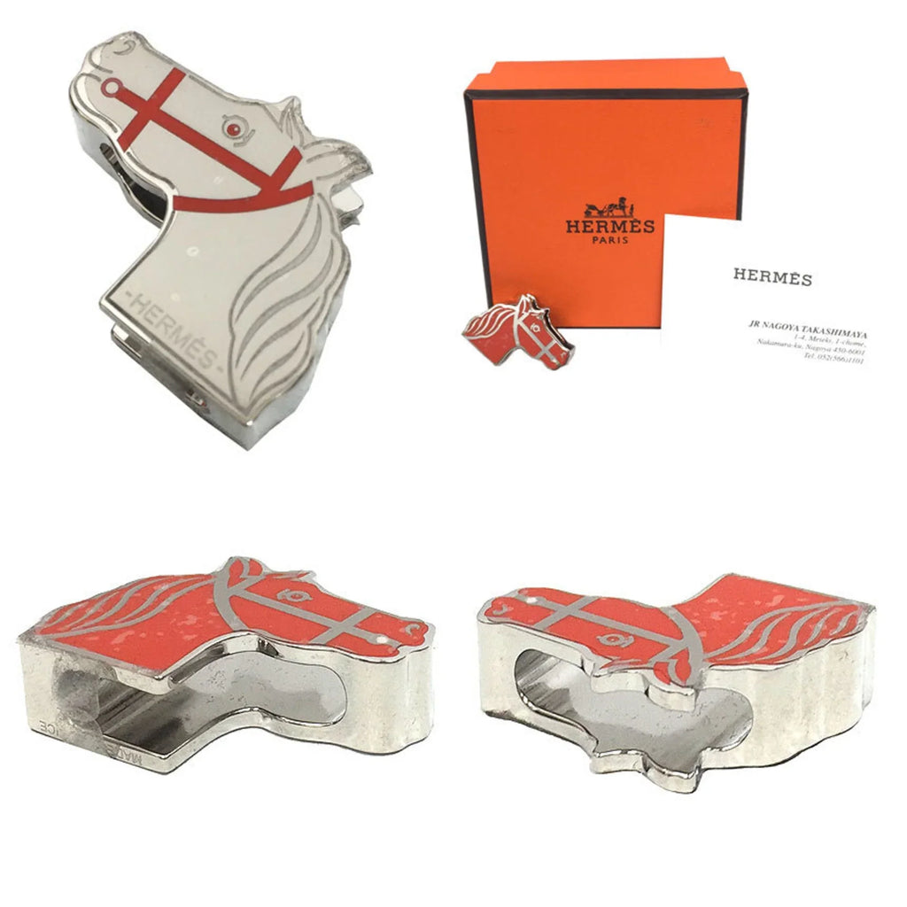 Pre-Owned HERMESize Twilly Ring Quadrige Sizecarf Muffler Orange/Sizeilver 2022 Collection Hermes Women's (Like New)