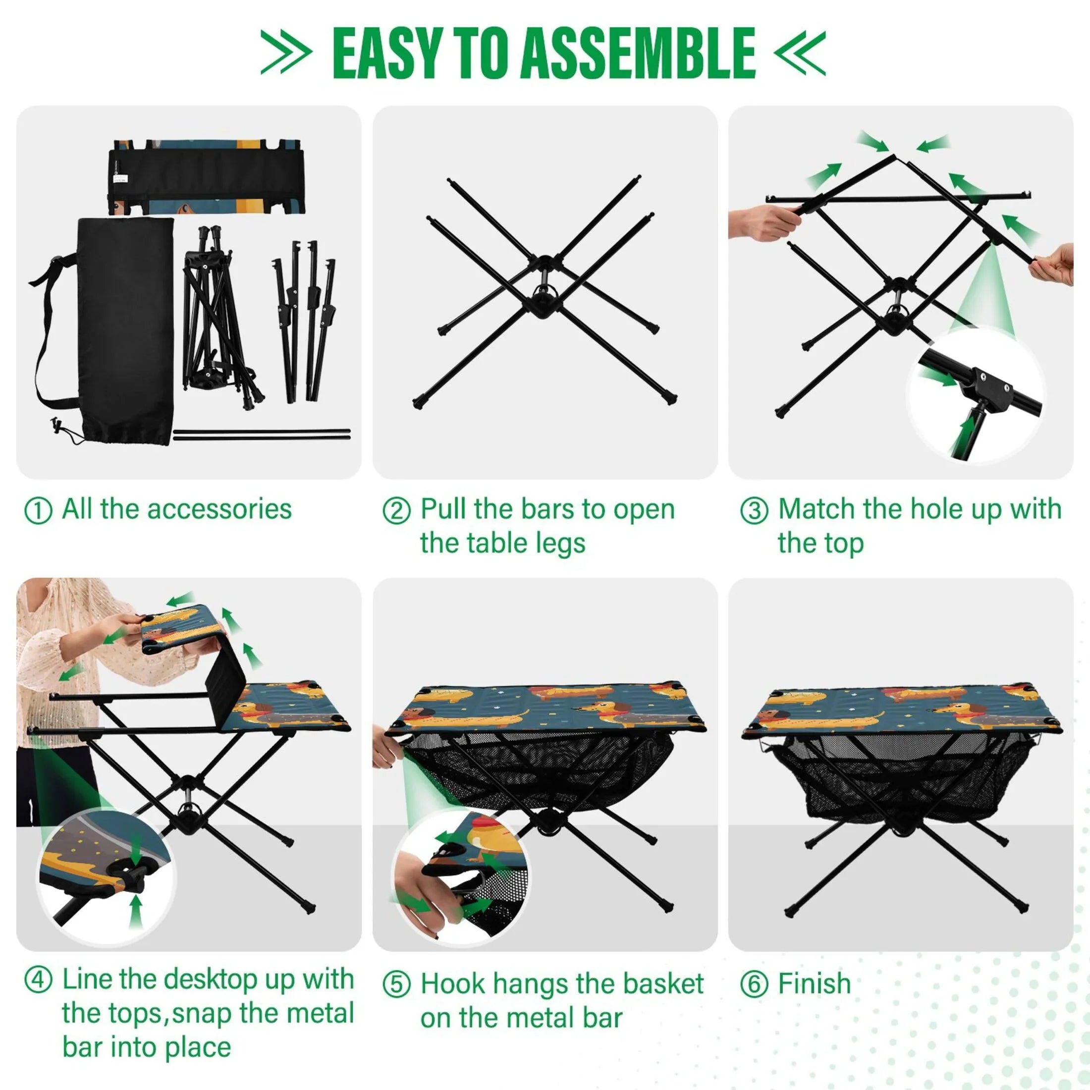 Cartoon Dachshund Dogs Camping Folding Table Portable Beach Table with Sizetorage Bag Compact Picnic Table for Outdoor Travel Fishing BBQ