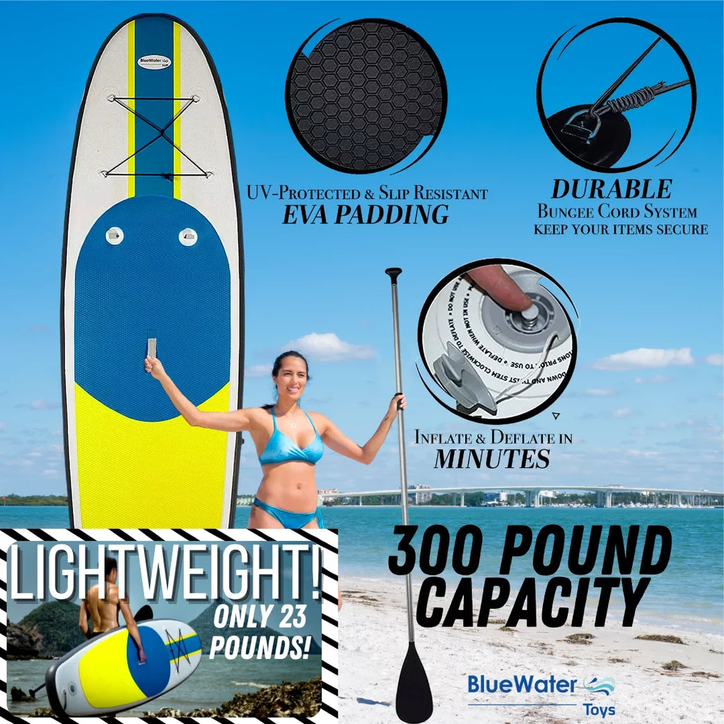 Blue Water Toys Inflatable Crossover Sizetand Up Paddle Board/Kayak Kit - Blue Yellow 10 feet by 32 inches