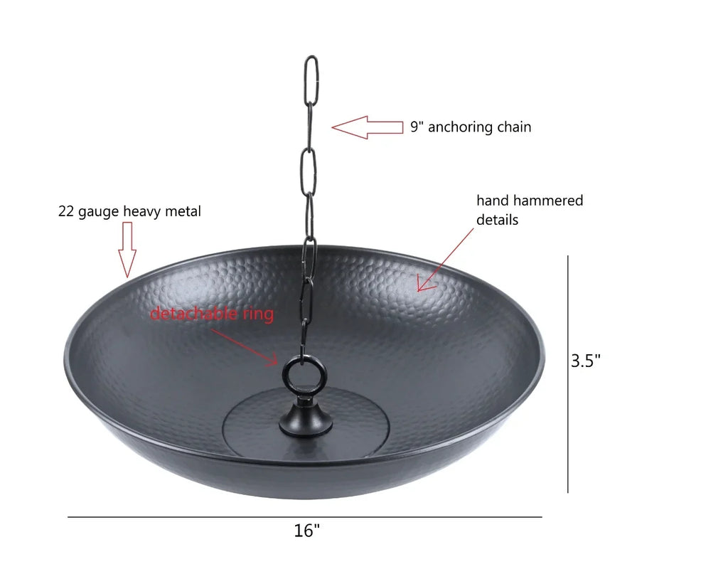 U-nitt Rain Chains 16" Anchoring Catch Basin/Receptacle/Bowl/Dish/Anchor, Black Powder Coated, Hammered, for Roof Gutter Rain Chain Installation, A Decorative Fountain, A Bird Bath/Birdbath, 976BLK