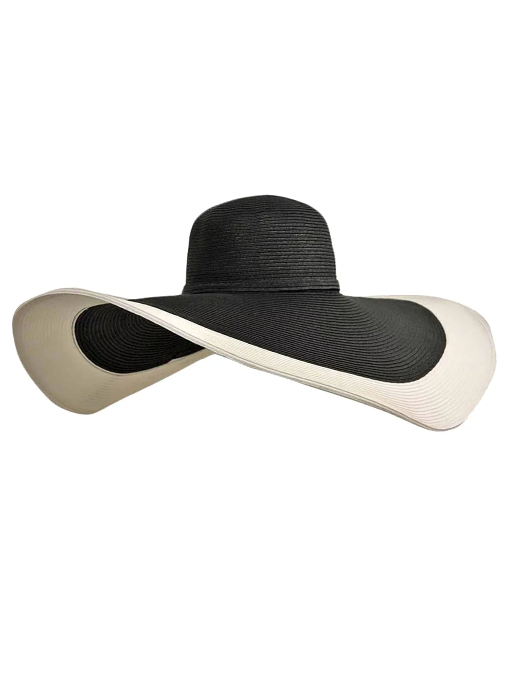 Black & Ivory Floppy Hat With Wide Brim