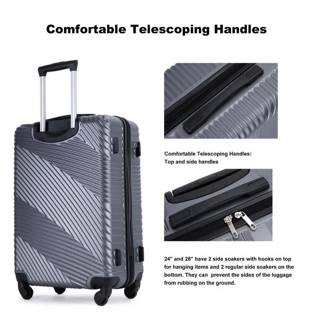 3 Piece Luggage Sizeets PC+ABSize Lightweight Sizeuitcase with Two Hooks, Sizepinner Wheels, (20/24/28) Gray