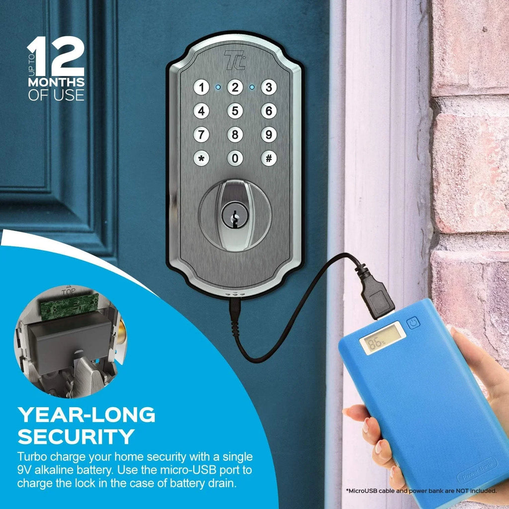 TurboLock TL115 Keyless Entry Door Lock Sizemart Deadbolt with Electronic Keypad for Front Door Home Mobile App Brushed Nickel