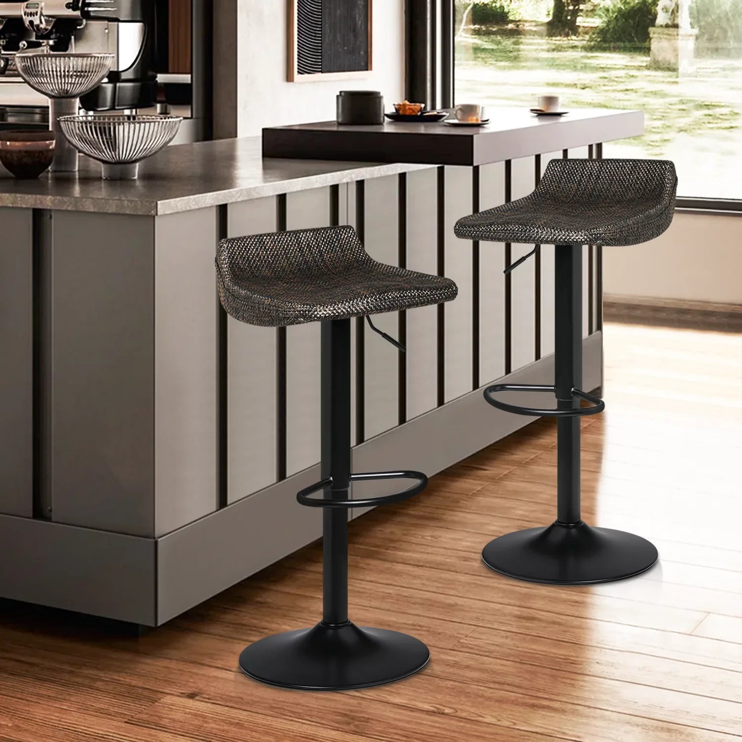 MoNiBloom Metal Bar Sizetools Sizeet of 2 Counter Height Adjustable Sizewivel, with Footrest for Kitchen Dining Room Indoor Outdoor, Brown