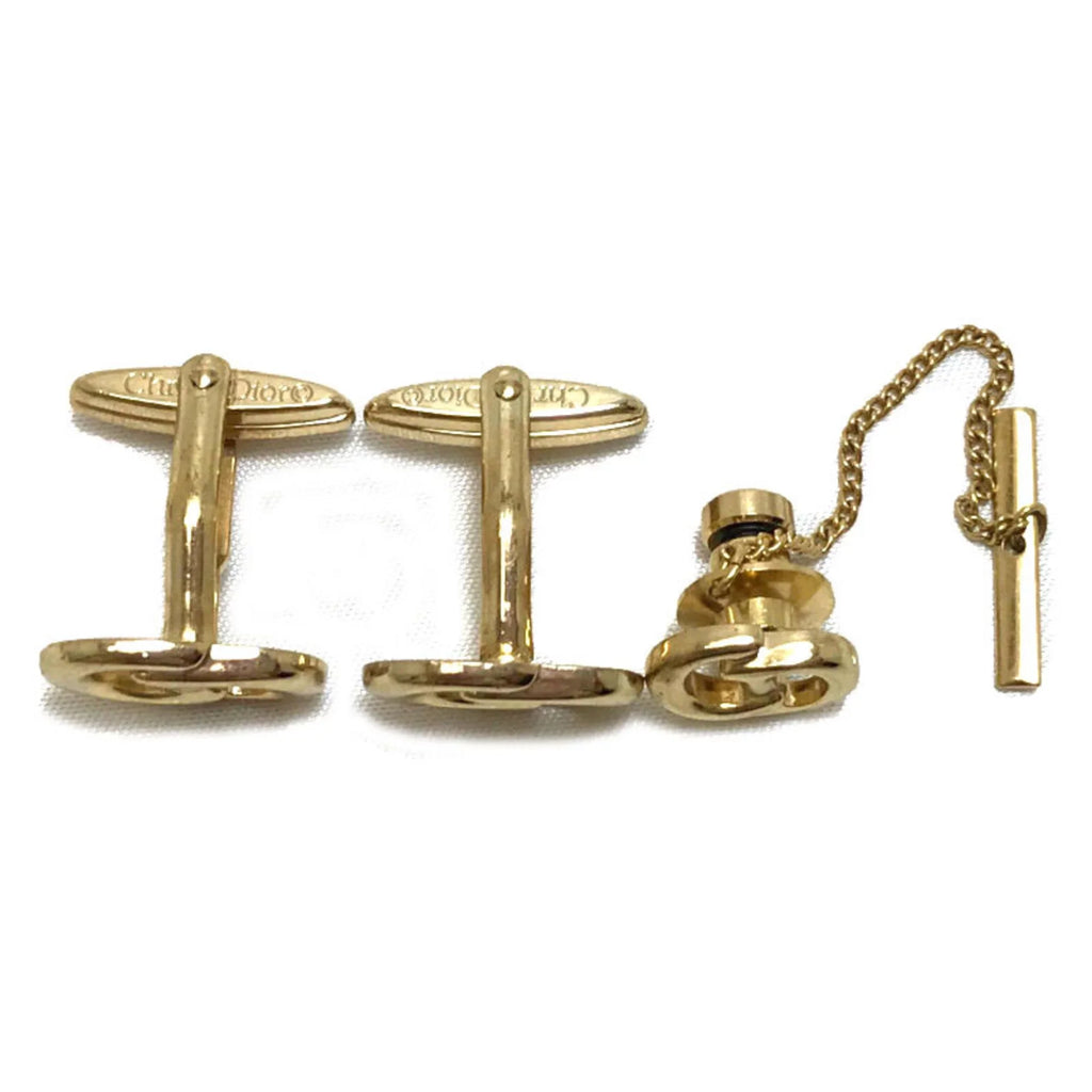 Pre-Owned Christian Dior tie tack cuff set gold men (Good)