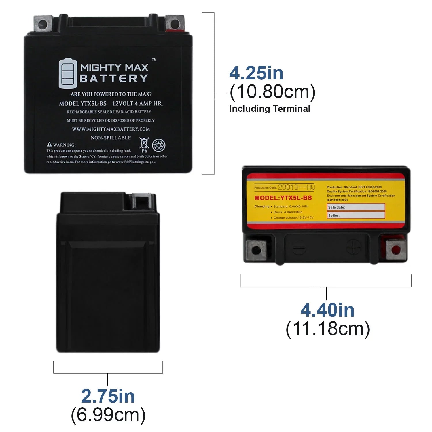 YTX5L-BSize 12V 4AH Battery Replaces Yamaha 230 TTR230E 2017 - 2 Pack