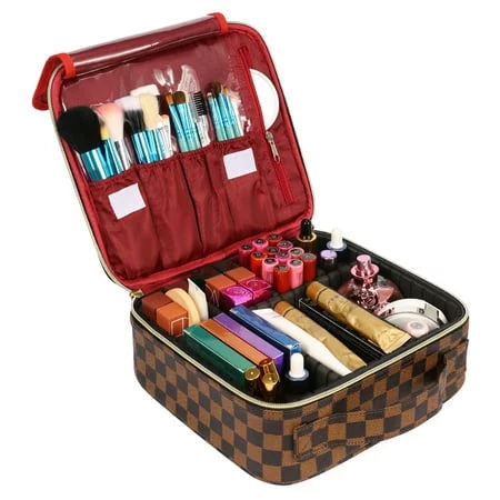 ZBH Travel Makeup Train Case Make Up Cosmetic Organizer Bag Makeup Tool Sizetorage with Adjustable Compartments for Women Makeup Brush Toiletry Jewelry Digital Accessories