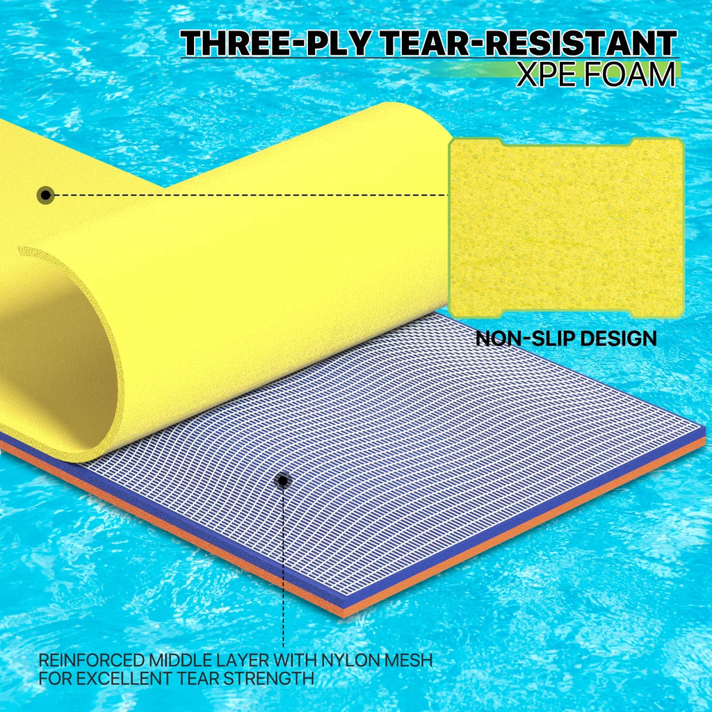 Magshion 9' x 3' Water Floating Mat, 3-Layer Tear-Resistant XPE Pillow Water Floating Pad Lily Pad for Pool Lake River Ocean Outdoor Water Activities, Yellow