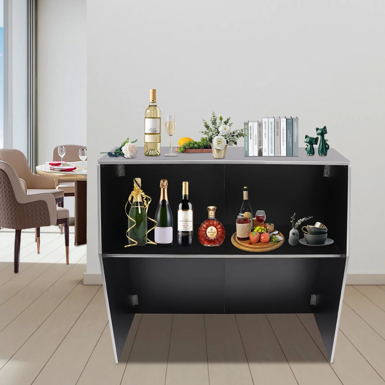 TOOL1SizeHOoo Portable Foldable Event bar Cabinet 19.5x47.75x42.75in Black with Aluminum Edging