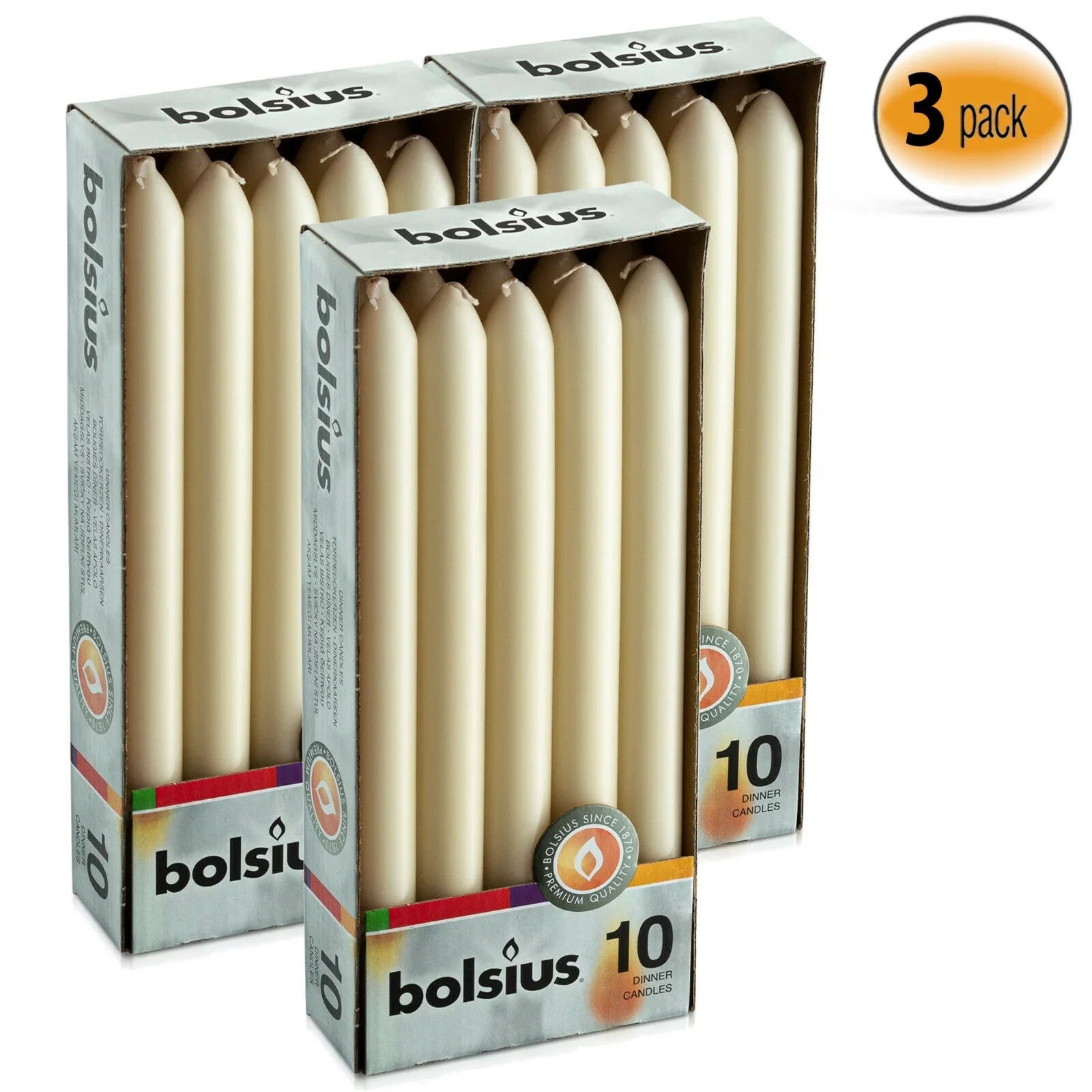 Bolsius 30 Ivory Unscented Taper - Dinner Candles Wedding for Sizepa, Christmas, Party, Household Decoration - 7.5 Hours Long Burning Sizemokeless Table Candle - Bulk Pack