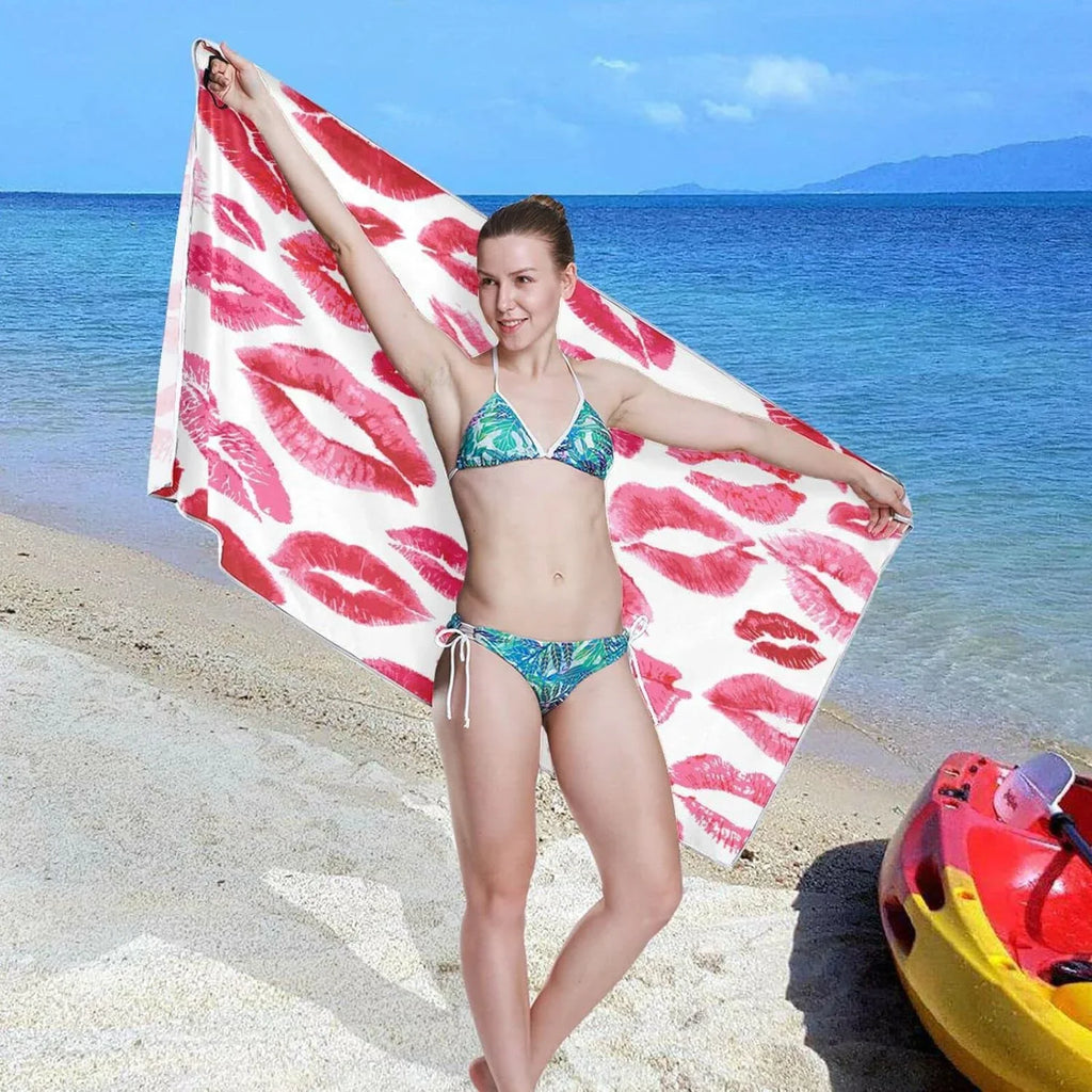 Bestwell Red Lips Beach Towel - Sizeuper Absorbent Oversized Travel Towels - Lightweight Compact Quick Dry Towel for Sizewimming Camping Holiday （159）