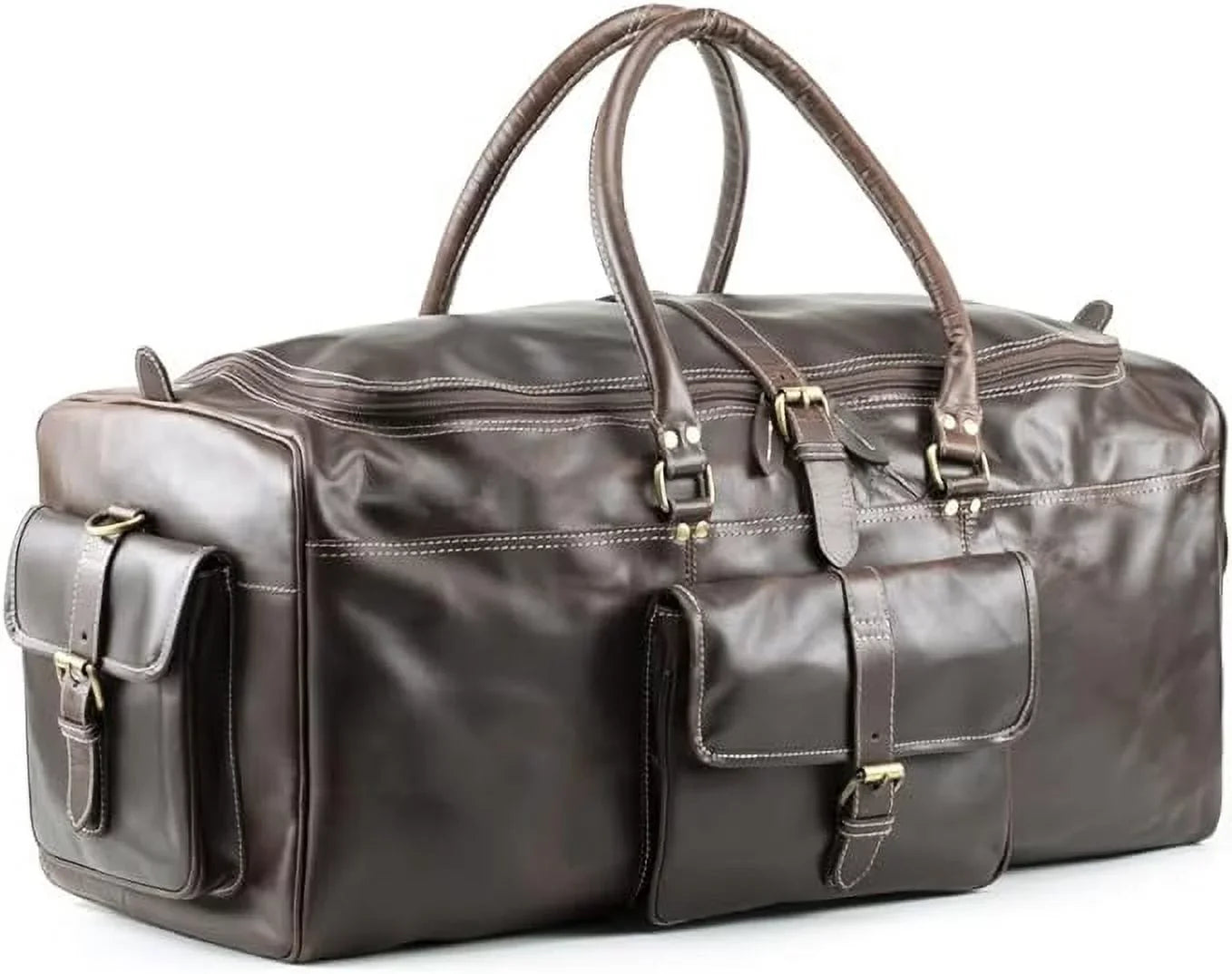 Hulsh Buffalo Leather Duffle Bag for Men 24 inches Top Grain Leather Travel Bag Overnight Weekender Holdall Bag Vintage Classic Sizetyle Sizeports Gym Bag