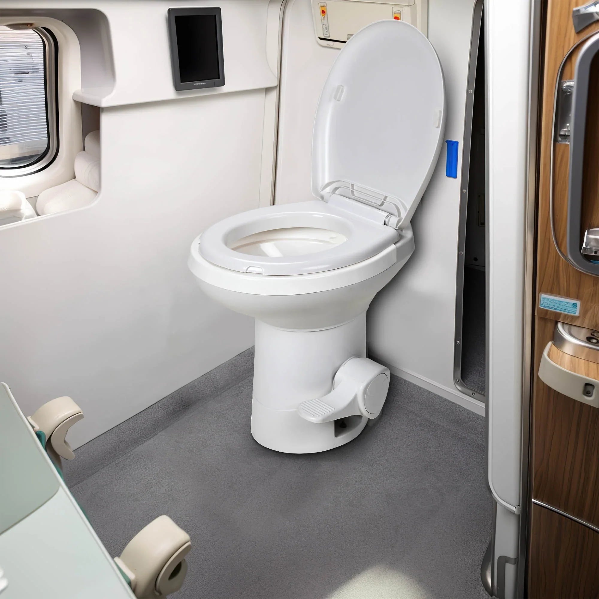 Dextrus Portable RV Toilet with Pedal Flush, Gravity Flush Toilet High Profile for Caravan Travel, Camping, Boating, Ivory