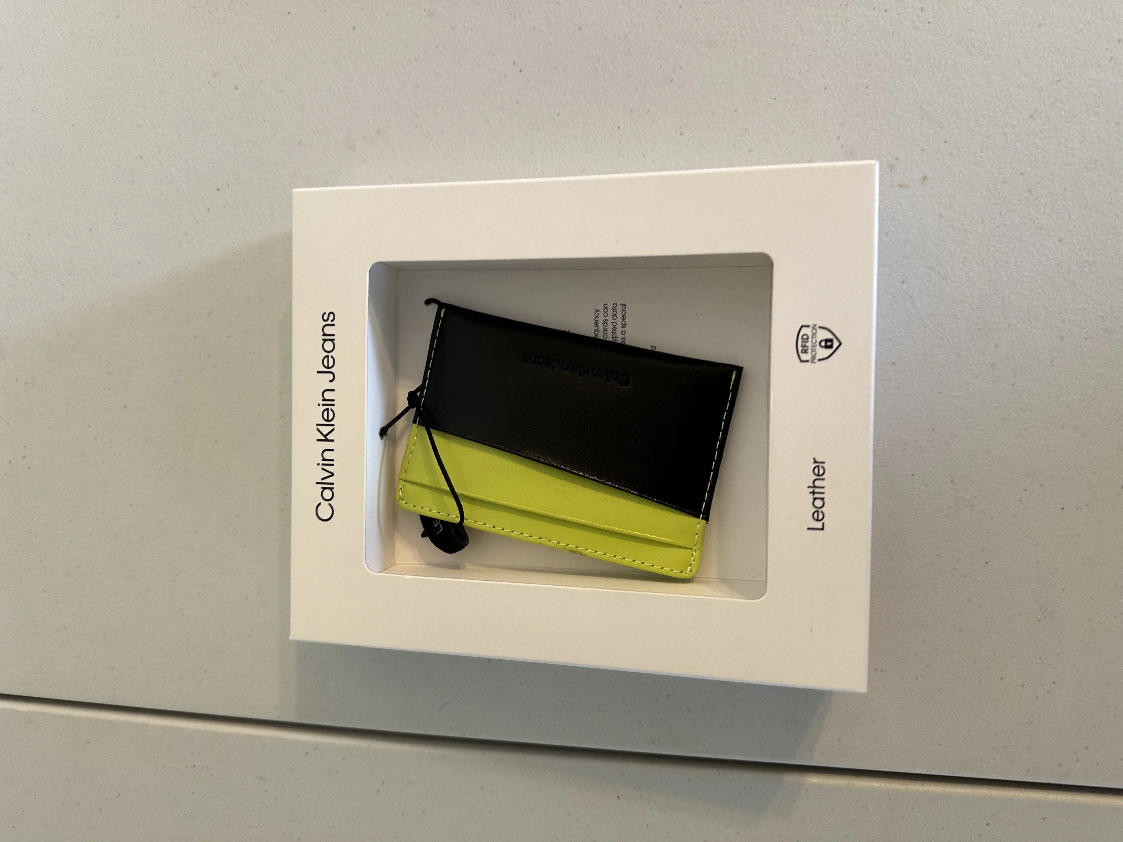 Calvin Klein Men's Monogrammed Logo Card Case Open-Black/Yellow