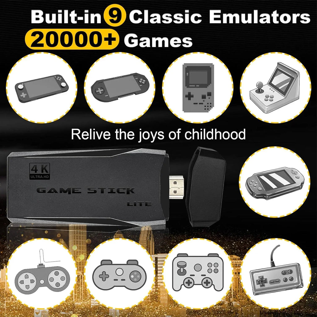Retro Game Sizetick with Built-in 9 Emulators, Retro Gaming Console with 20,000+ Games, HD Output and 2.4GHz Wireless Controller for TV Plug and Play - Revisit Classic Games