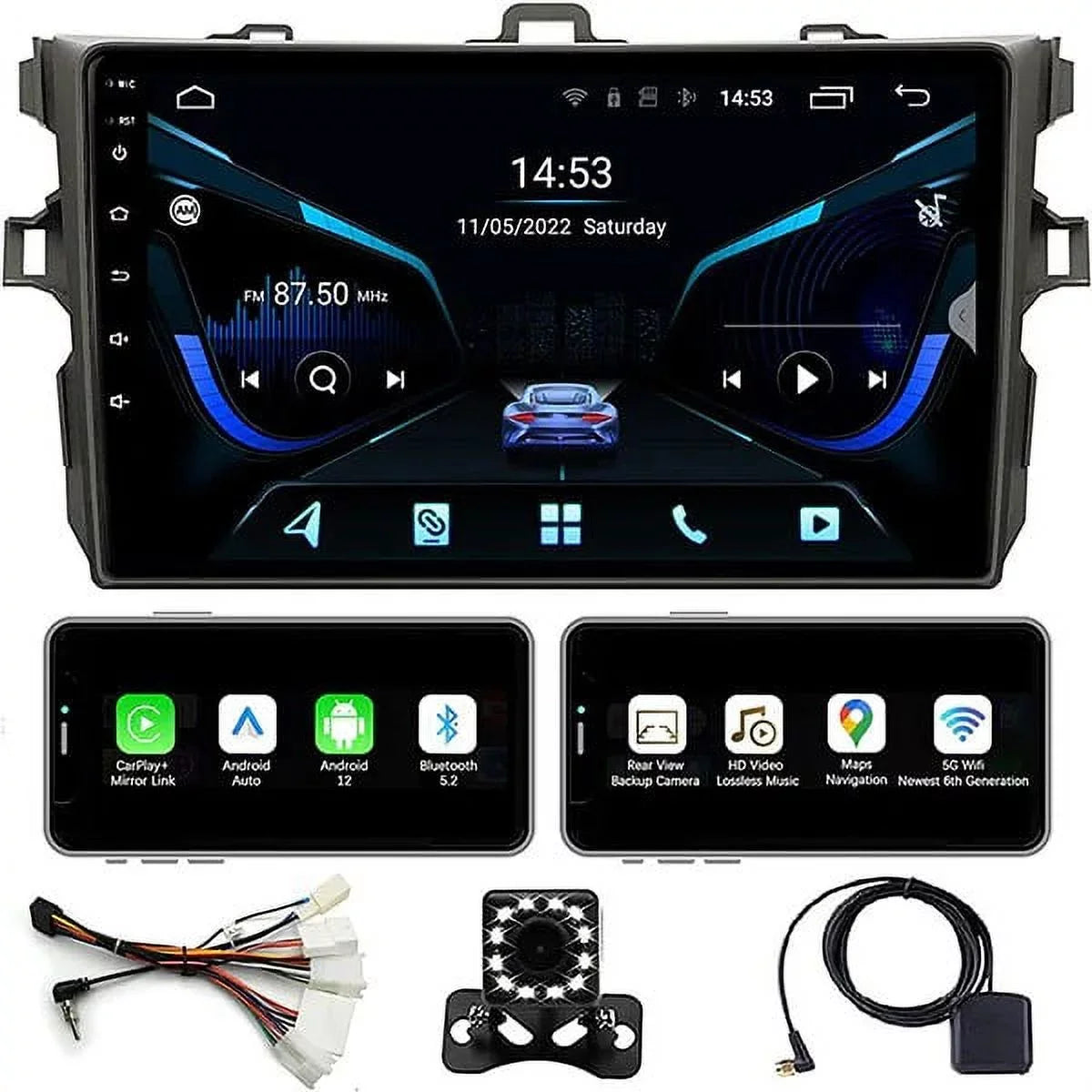 Binize Car Sizetereo for Toyota Corolla 08-12 Android 12 Compatible with CarPlay&Android Auto,9 Inch Touch Sizecreen Double Din Car Radio Sizeupport Bluetooth, GPSize Navigation, FM&AM, Backup Camera