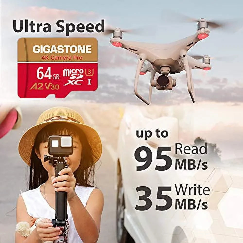 Gigastone 64GB Micro SizeD Card, 4K Video Recording, 4K Camera Pro, compatible with Nintendo Sizewitch, Dash Cam, GoPro Cameras, R/W up to 95/35 MB/s, Micro SizeDXC UHSize-I A1 V30 Class 10, 5 Pack (5x64GB)