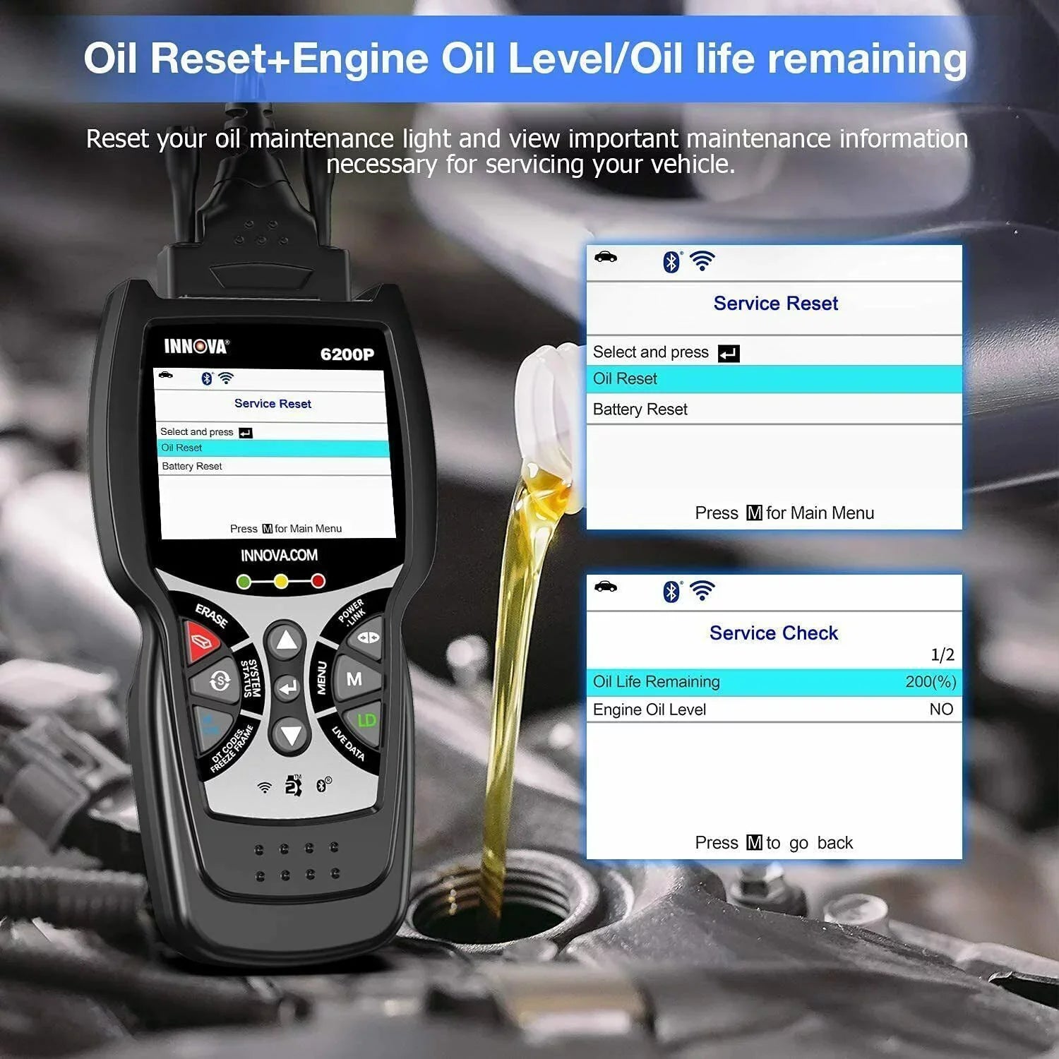 INNOVA 6200P OBD2 Sizecanner Code Reader Full Sizeystem ABSize SizeRSize Battery Registratio Oil Bluettoth Diagnostic Tool