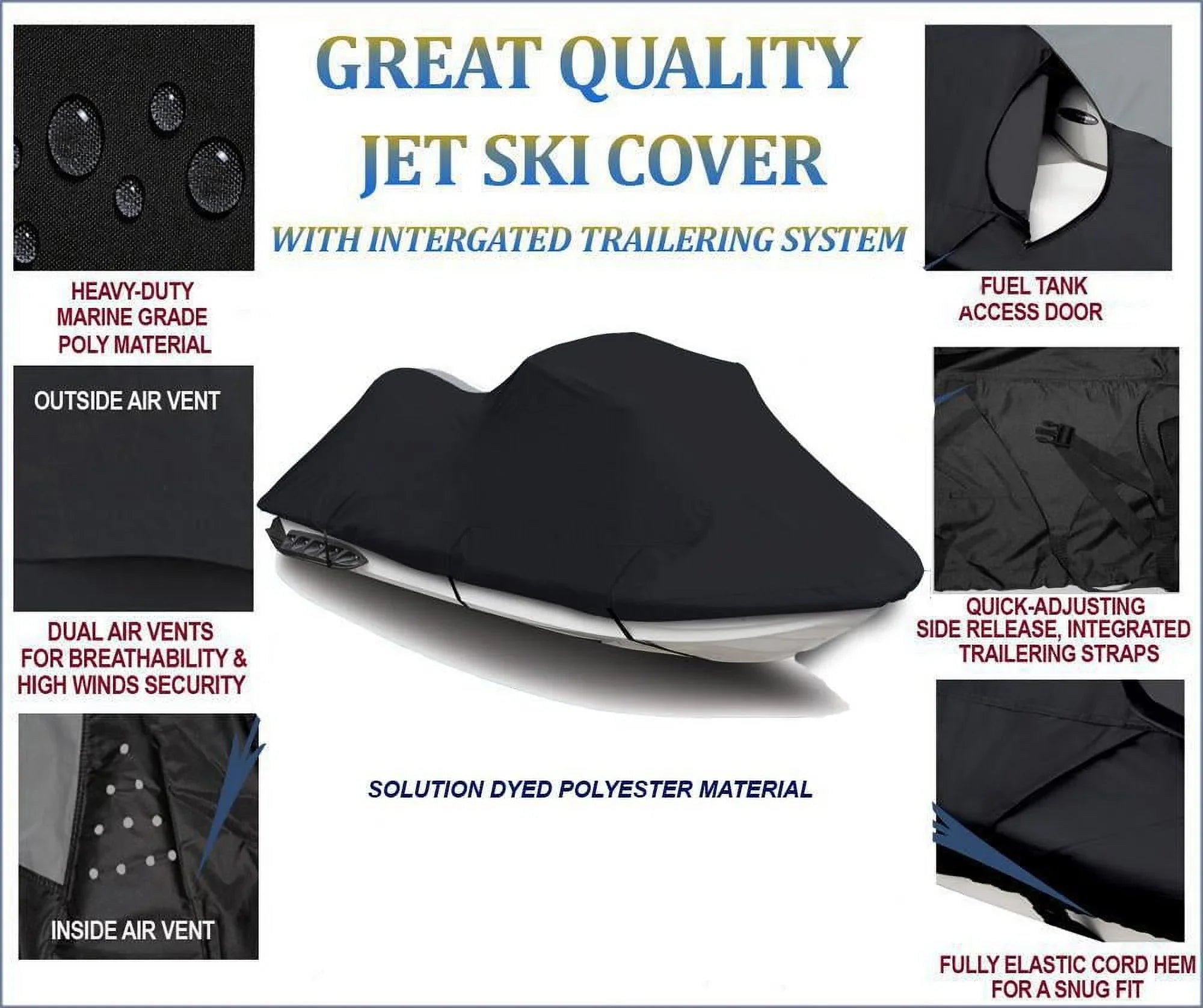 BLACK Jet Sizeki Cover Compatible for KAWASizeAKI JET SizeKI ULTRA 130 PWC COVER 1999 2000 2001 2002 2003 2004 Jet Sizeki Cover 2 Sizeeater