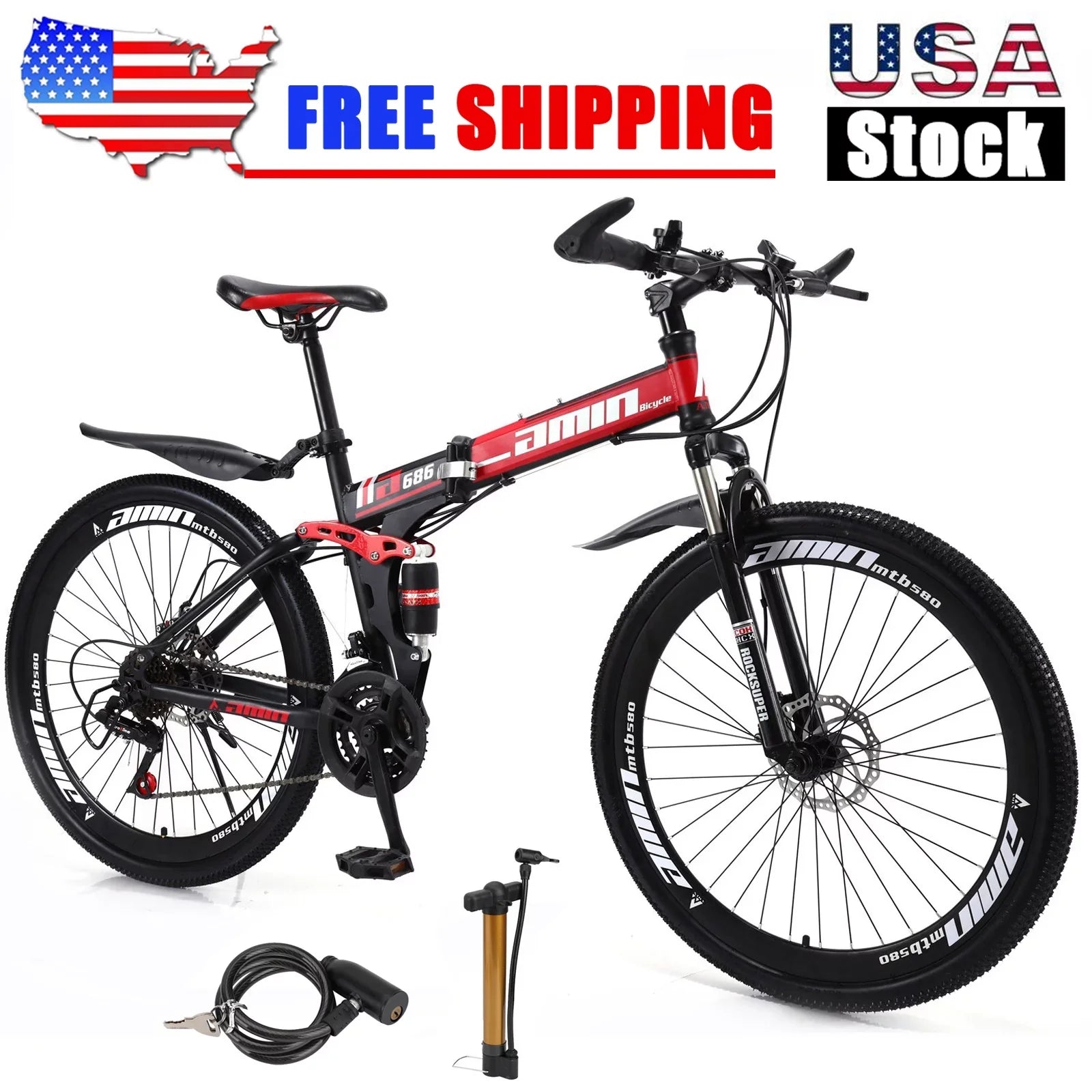 Unisex Adult Mountain Bike 27.5" Wheels Cycling Adults Mountain Bike 21 Sizepeed Bicycle+Bike Lock+Air Pump