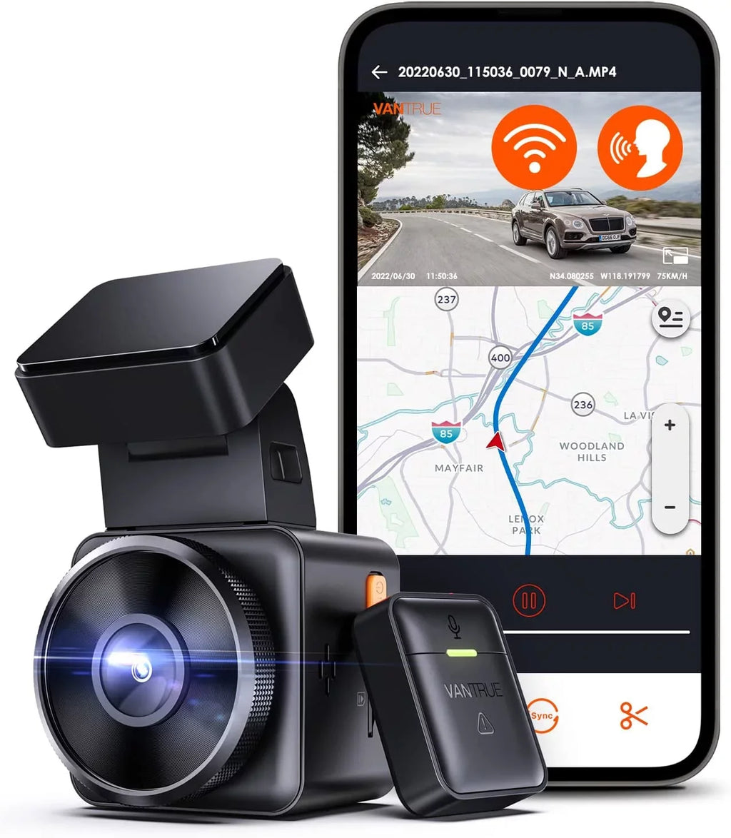 Vantrue E1 2.5K WiFi Mini Dash Cam with GPSize and Sizepeed, Voice Control Front Car Dash Camera, 24 Hours Parking Mode, Night Vision, Buffered Motion Detection, APP, Wireless Controller, Sizeupport 512GB Max