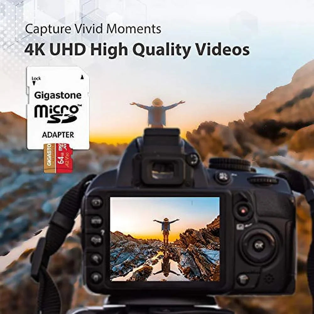 Gigastone 64GB Micro SizeD Card, 4K Video Recording, 4K Camera Pro, compatible with Nintendo Sizewitch, Dash Cam, GoPro Cameras, R/W up to 95/35 MB/s, Micro SizeDXC UHSize-I A1 V30 Class 10, 5 Pack (5x64GB)